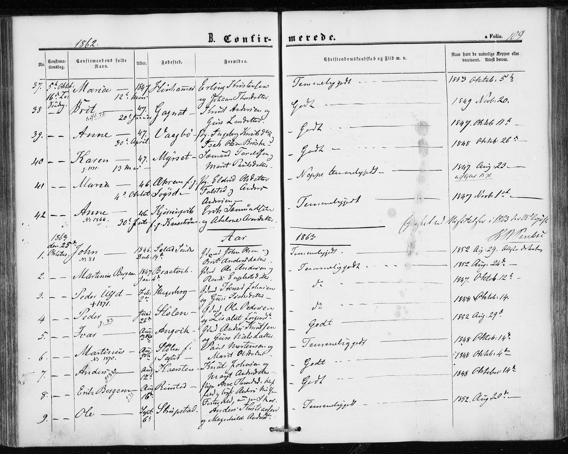 Ministerialprotokoller, klokkerbøker og fødselsregistre - Møre og Romsdal, AV/SAT-A-1454/586/L0985: Parish register (official) no. 586A11, 1857-1866, p. 109