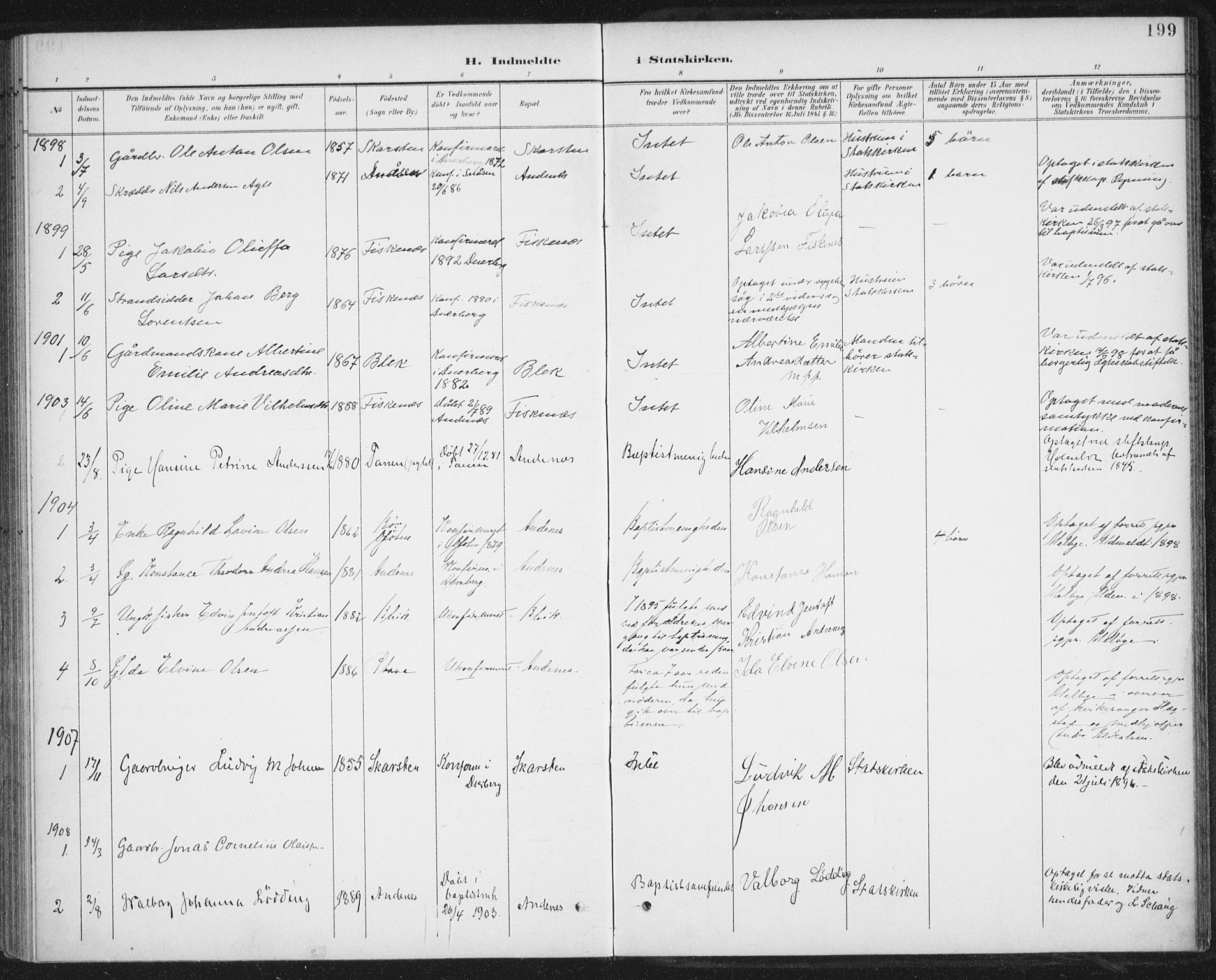 Ministerialprotokoller, klokkerbøker og fødselsregistre - Nordland, SAT/A-1459/899/L1437: Parish register (official) no. 899A05, 1897-1908, p. 199
