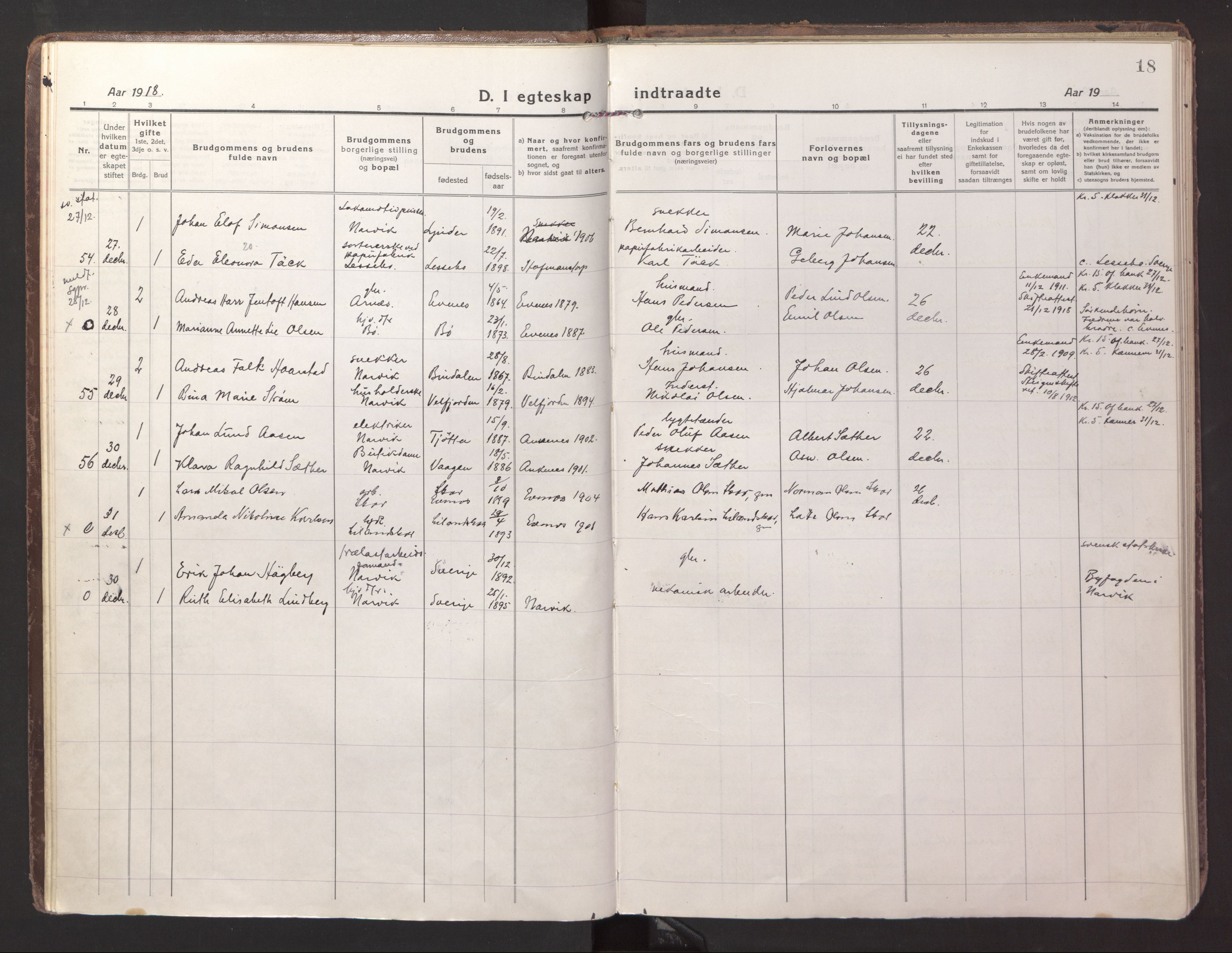 Ministerialprotokoller, klokkerbøker og fødselsregistre - Nordland, SAT/A-1459/871/L1002: Parish register (official) no. 871A18, 1917-1926, p. 18