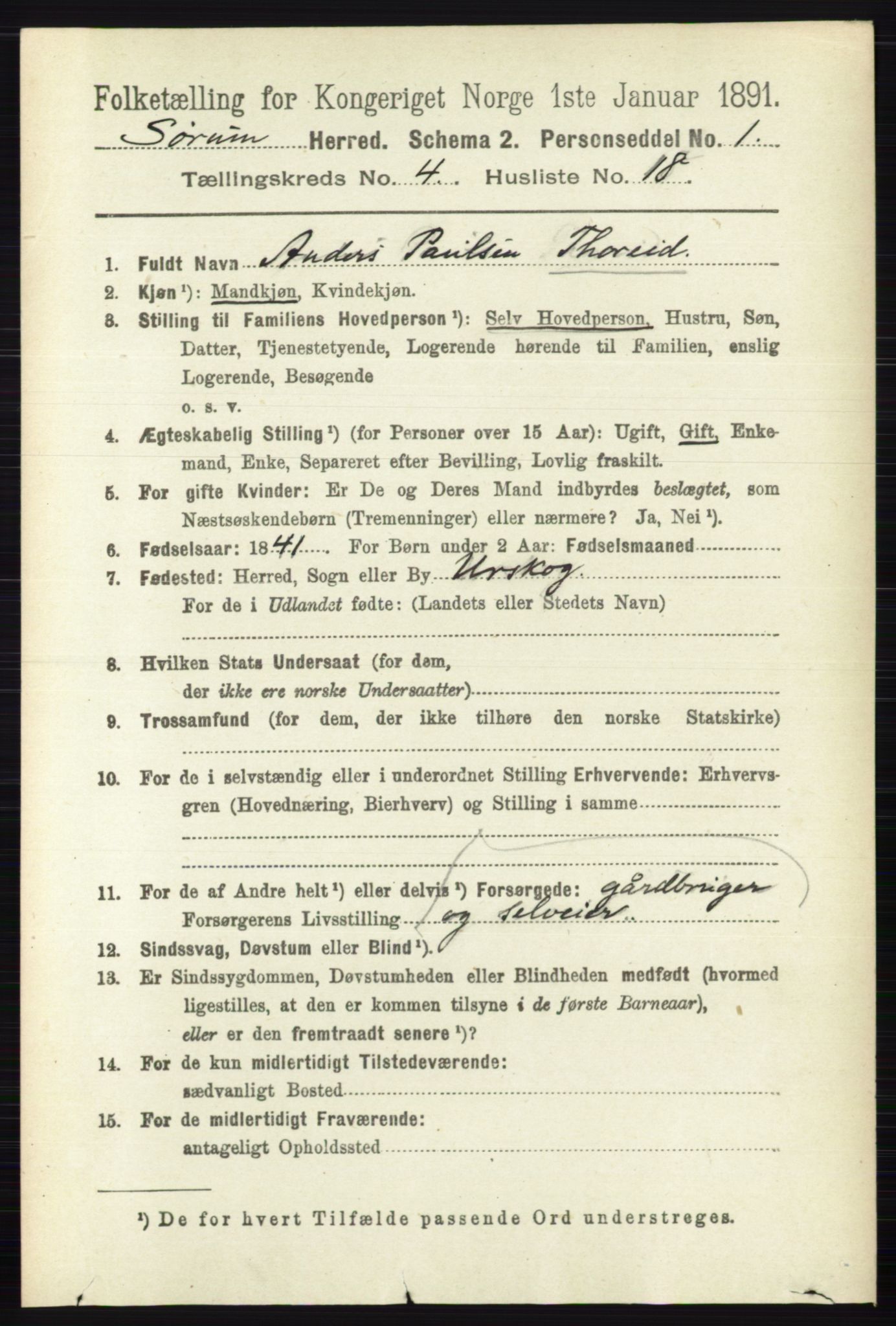 RA, 1891 census for 0226 Sørum, 1891, p. 1988