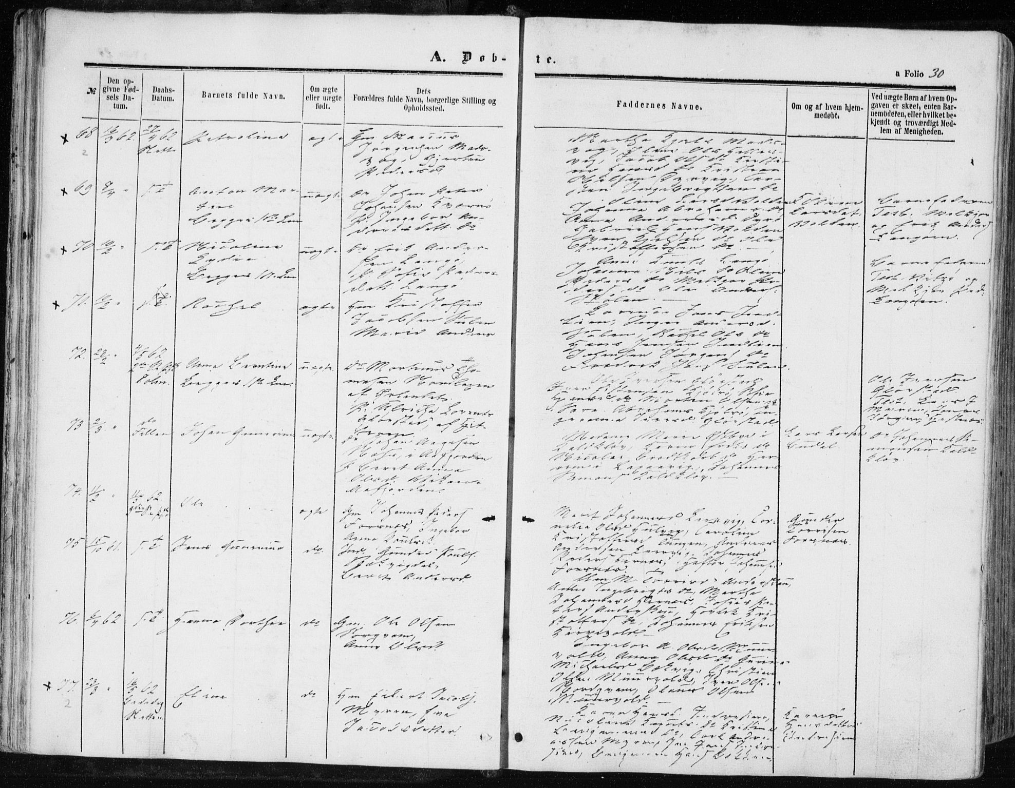 Ministerialprotokoller, klokkerbøker og fødselsregistre - Sør-Trøndelag, SAT/A-1456/634/L0531: Parish register (official) no. 634A07, 1861-1870, p. 30
