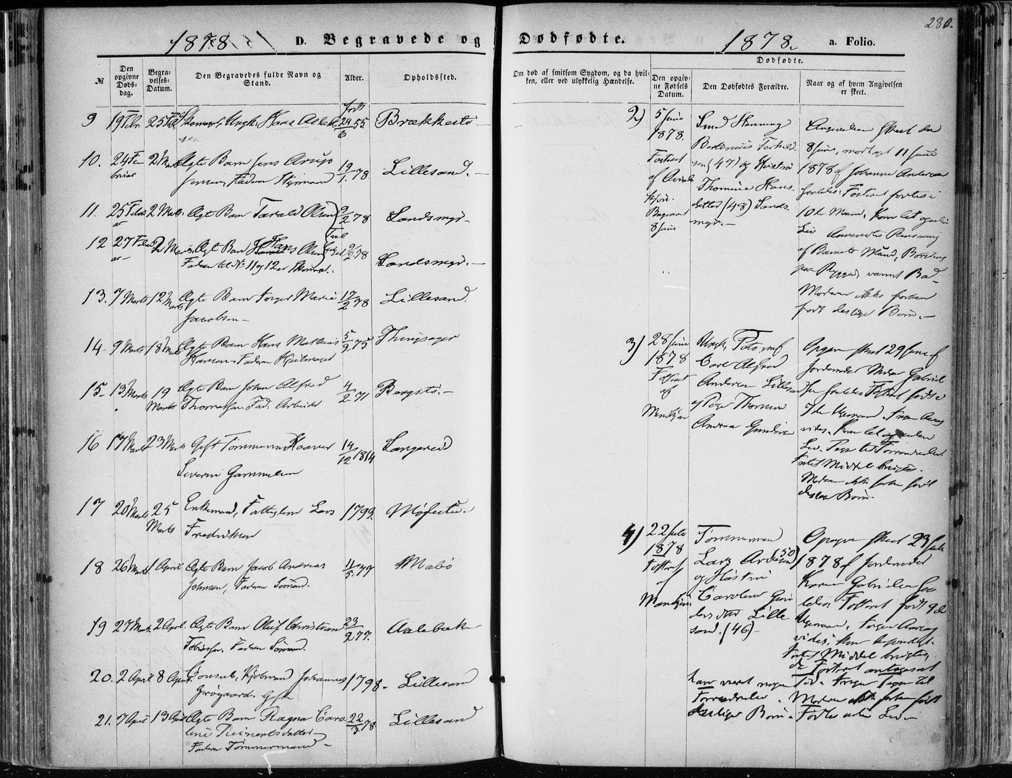 Vestre Moland sokneprestkontor, AV/SAK-1111-0046/F/Fa/Fab/L0008: Parish register (official) no. A 8, 1873-1883, p. 280