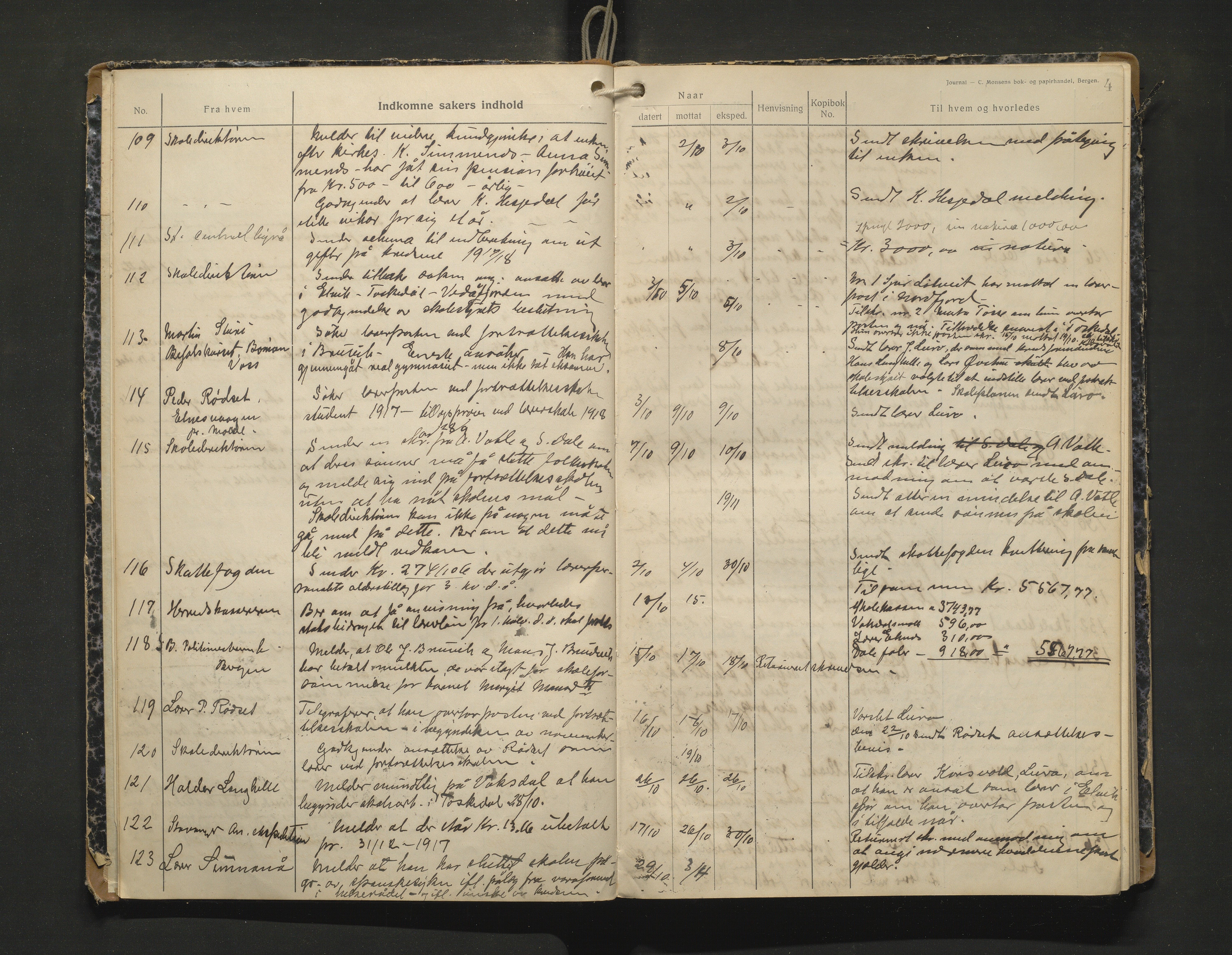 Bruvik kommune. Skulestyre, IKAH/1251a-211/C/Ca/L0003: Postjournal for Bruvik skulestyre, 1918-1920