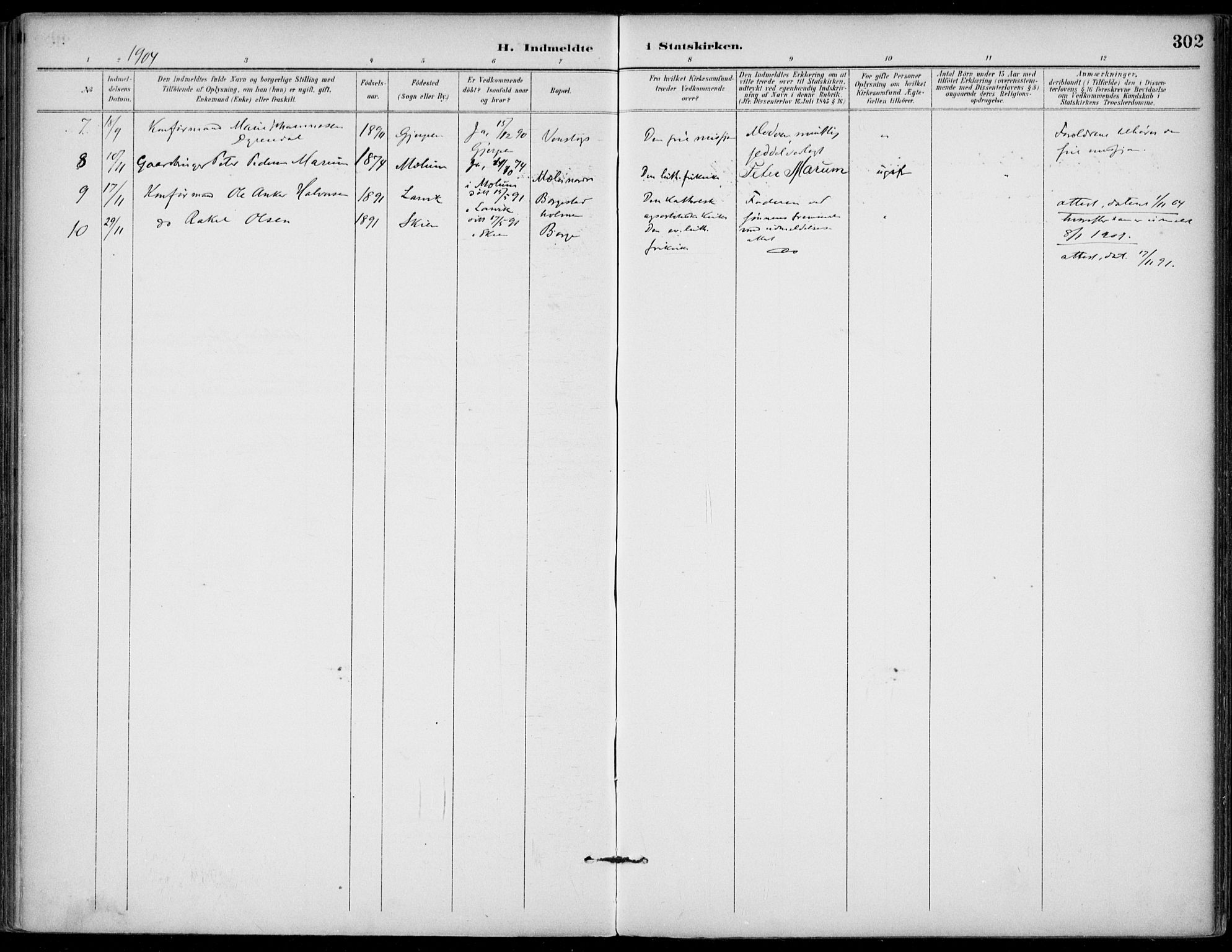 Gjerpen kirkebøker, SAKO/A-265/F/Fa/L0011: Parish register (official) no. I 11, 1896-1904, p. 302