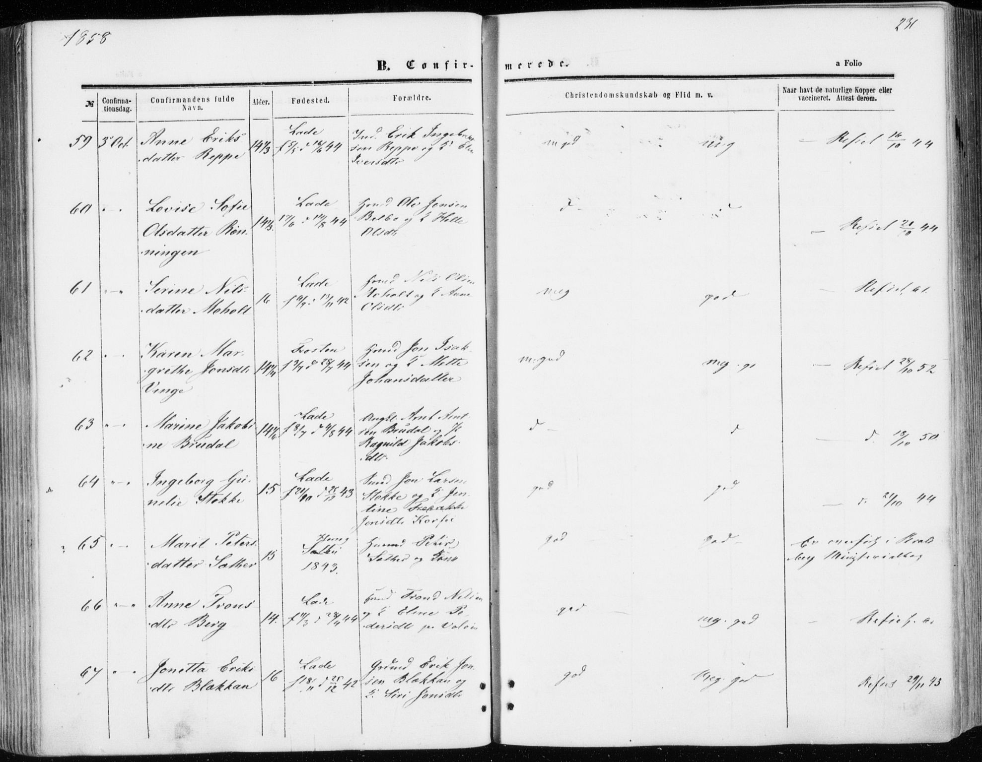 Ministerialprotokoller, klokkerbøker og fødselsregistre - Sør-Trøndelag, AV/SAT-A-1456/606/L0292: Parish register (official) no. 606A07, 1856-1865, p. 231