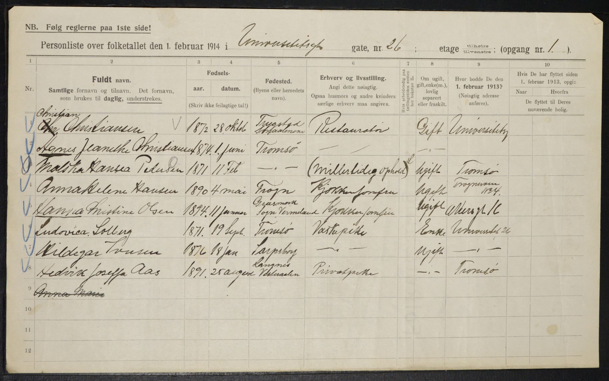 OBA, Municipal Census 1914 for Kristiania, 1914, p. 121231