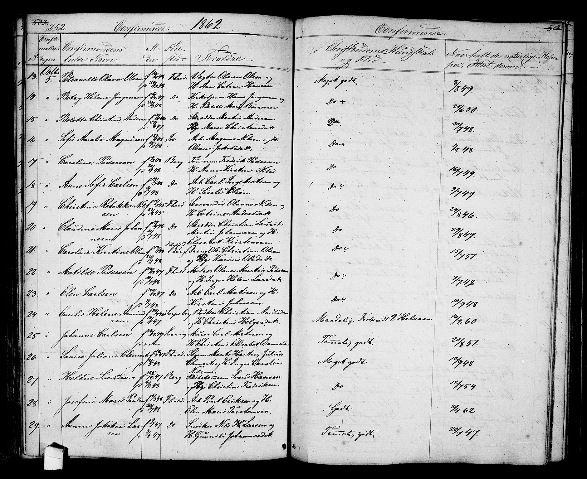 Halden prestekontor Kirkebøker, AV/SAO-A-10909/G/Ga/L0005a: Parish register (copy) no. 5A, 1855-1864, p. 252