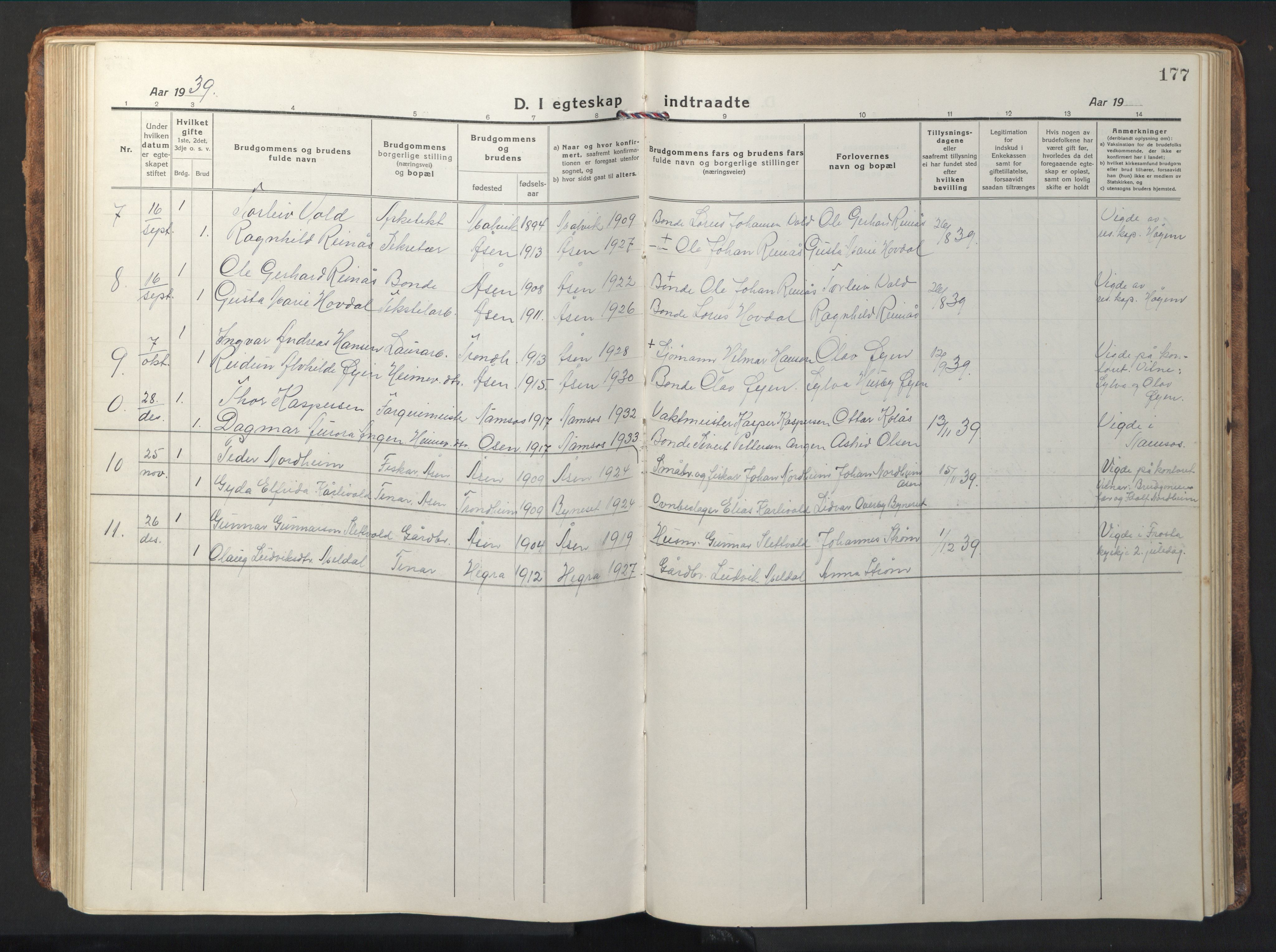 Ministerialprotokoller, klokkerbøker og fødselsregistre - Nord-Trøndelag, AV/SAT-A-1458/714/L0136: Parish register (copy) no. 714C05, 1918-1957, p. 177