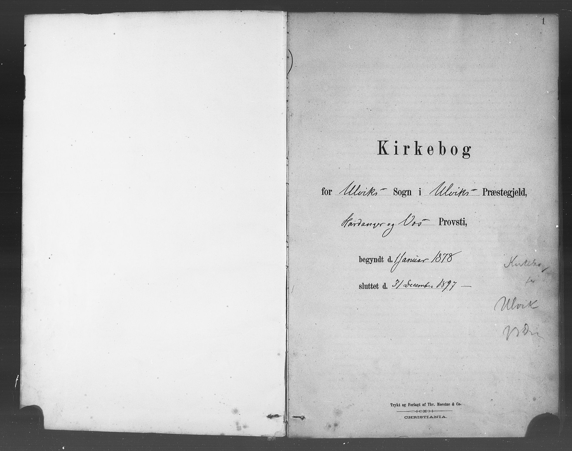 Ulvik sokneprestembete, SAB/A-78801/H/Haa: Parish register (official) no. B 1, 1878-1897, p. 1