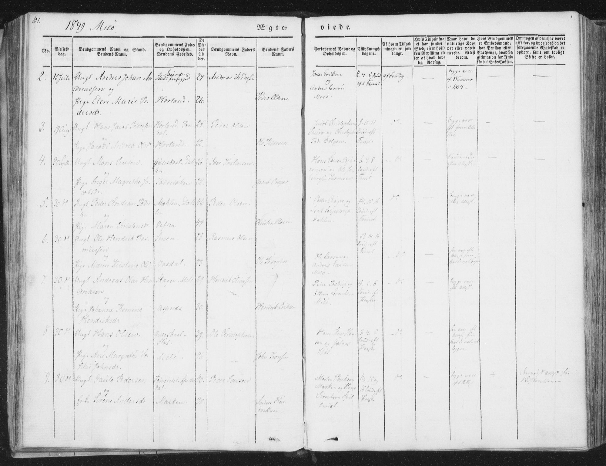 Ministerialprotokoller, klokkerbøker og fødselsregistre - Nordland, AV/SAT-A-1459/841/L0604: Parish register (official) no. 841A09 /2, 1845-1862, p. 101