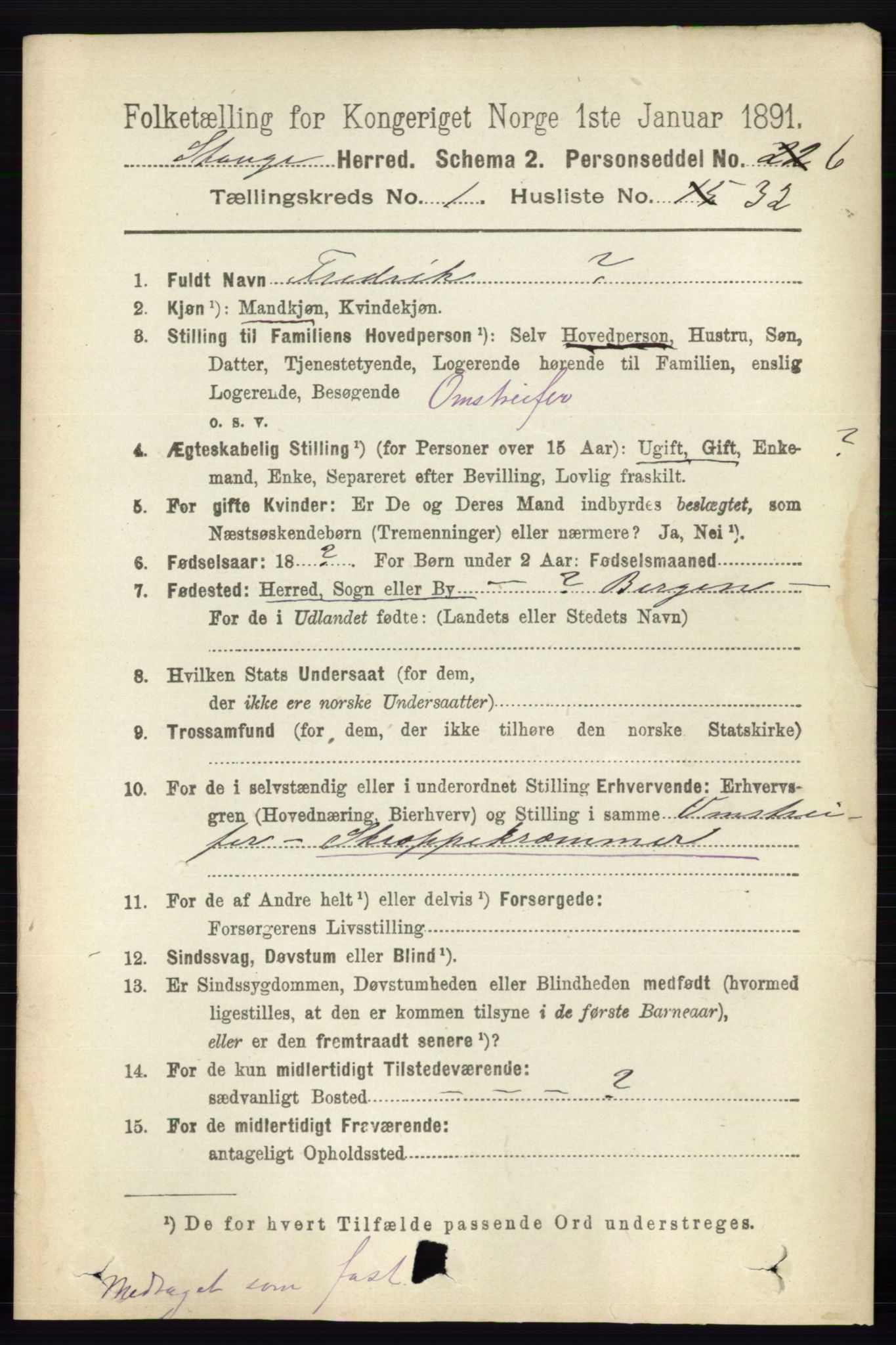 RA, 1891 census for 0417 Stange, 1891, p. 400