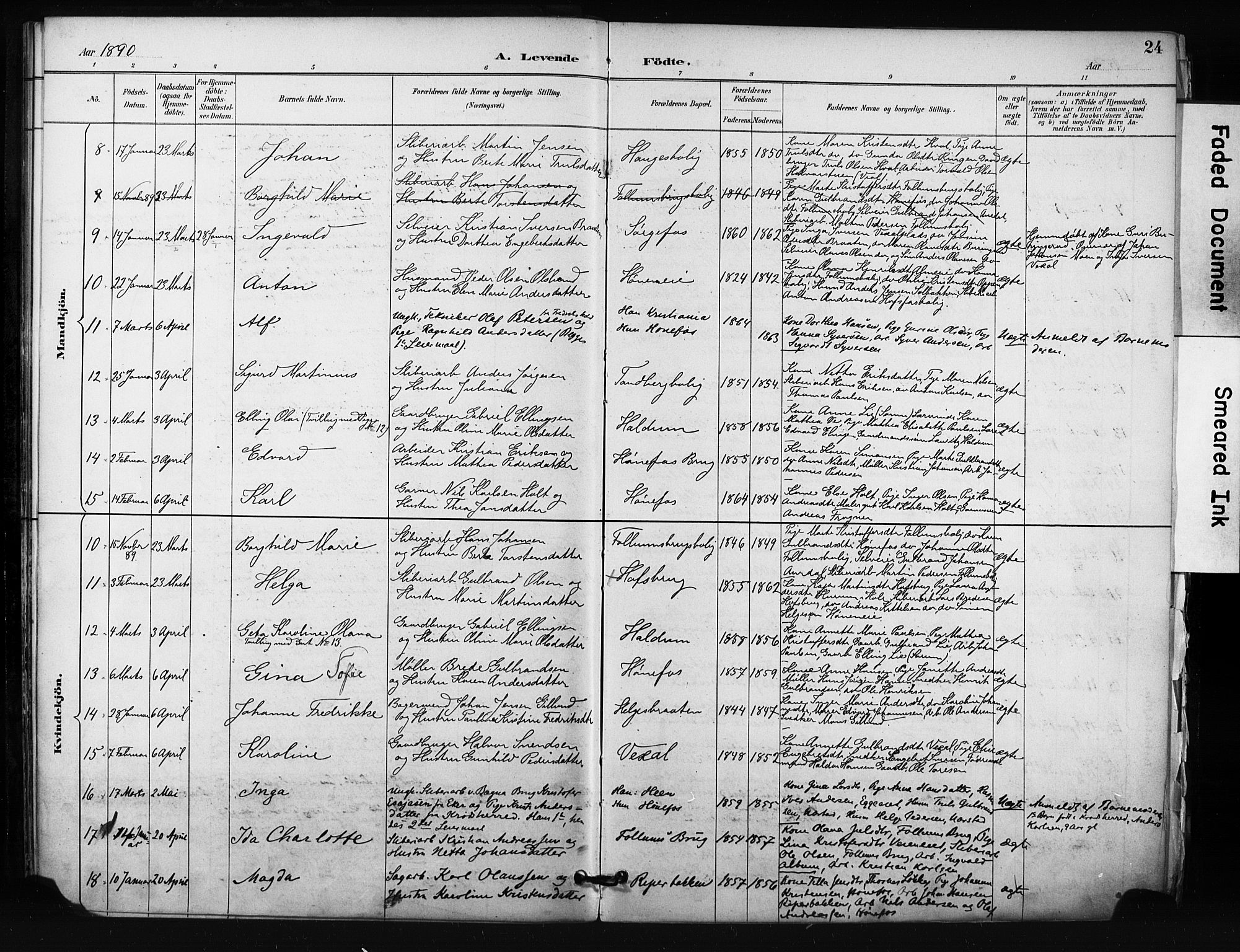 Hønefoss kirkebøker, AV/SAKO-A-609/F/Fa/L0002: Parish register (official) no. 2, 1887-1906, p. 24