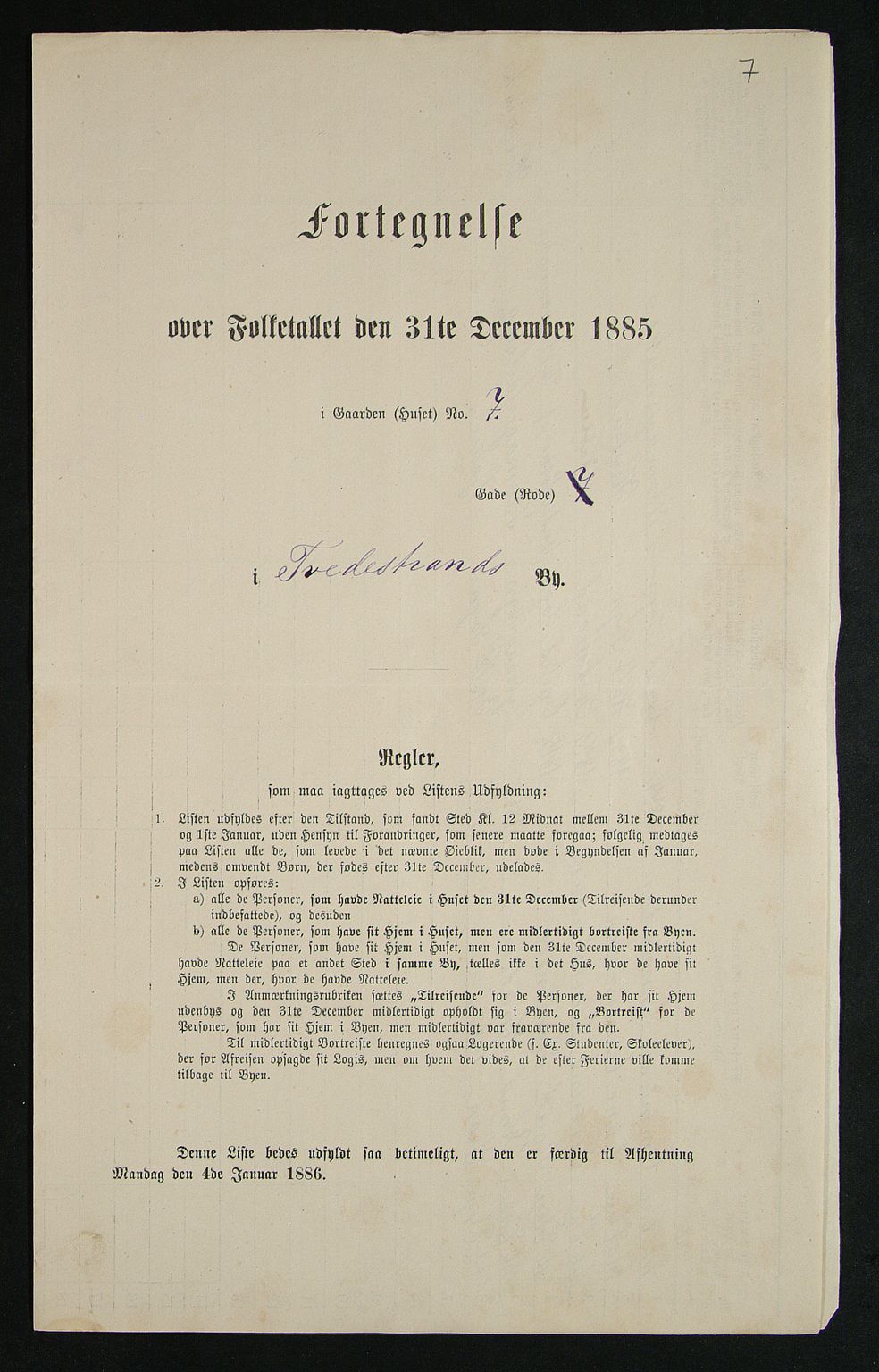 SAK, 1885 census for 0902 Tvedestrand, 1885, p. 7