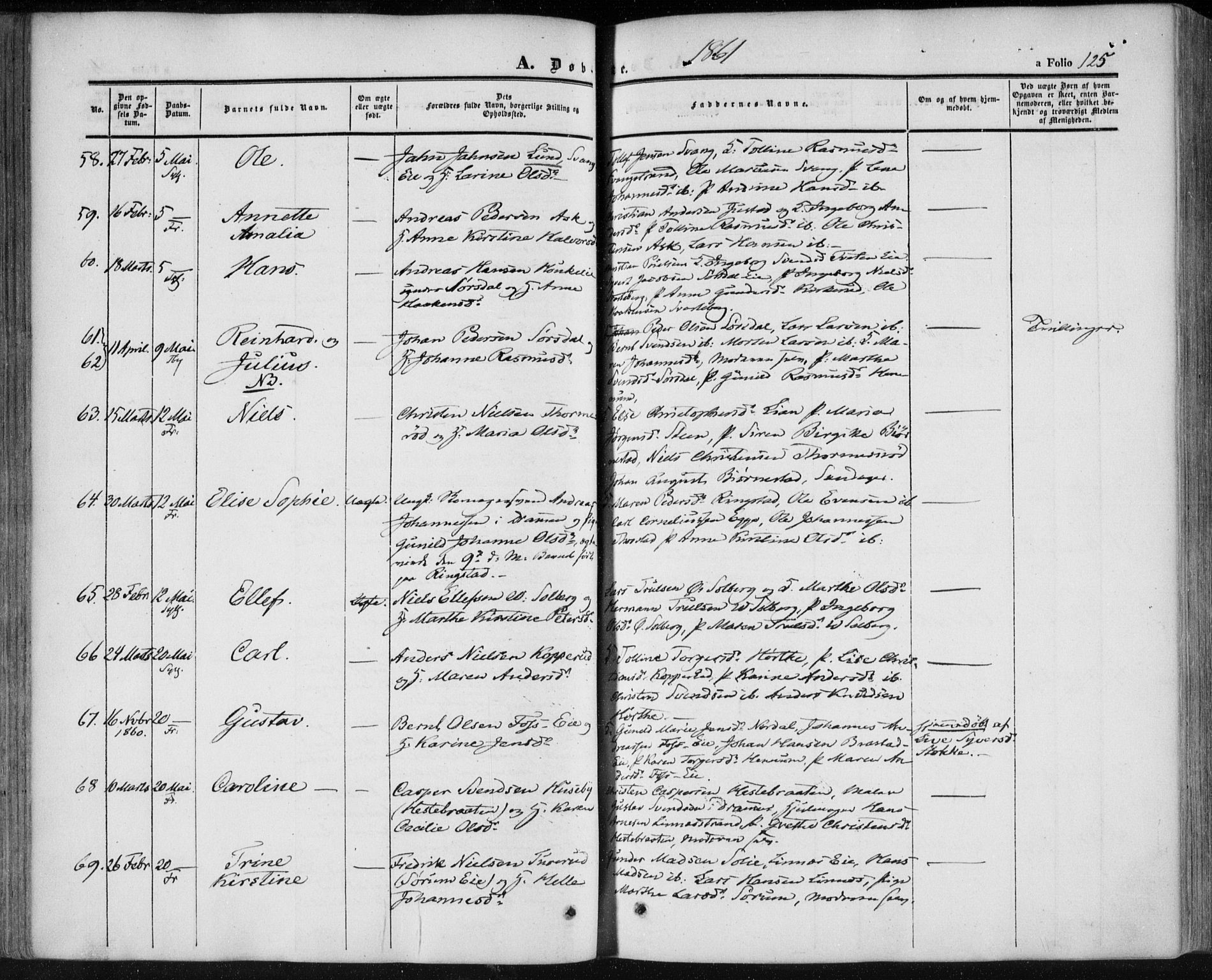 Lier kirkebøker, SAKO/A-230/F/Fa/L0012: Parish register (official) no. I 12, 1854-1864, p. 125