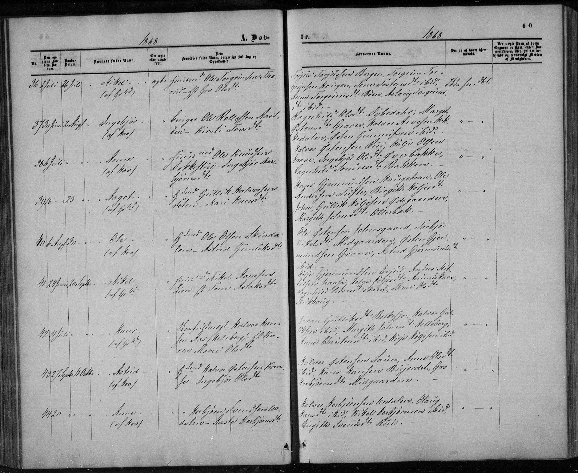 Gransherad kirkebøker, AV/SAKO-A-267/F/Fa/L0003: Parish register (official) no. I 3, 1859-1870, p. 60