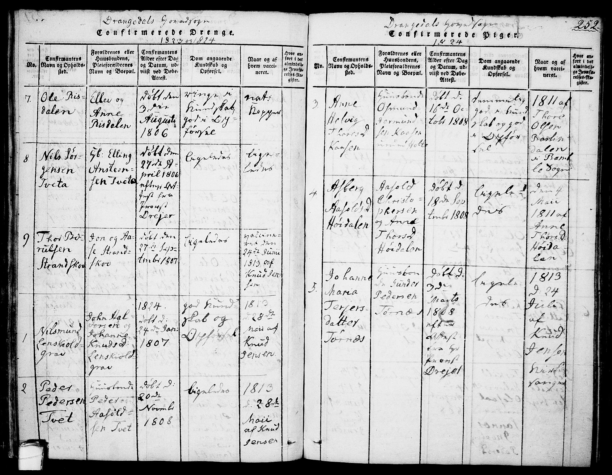 Drangedal kirkebøker, AV/SAKO-A-258/F/Fa/L0005: Parish register (official) no. 5 /1, 1814-1831, p. 252