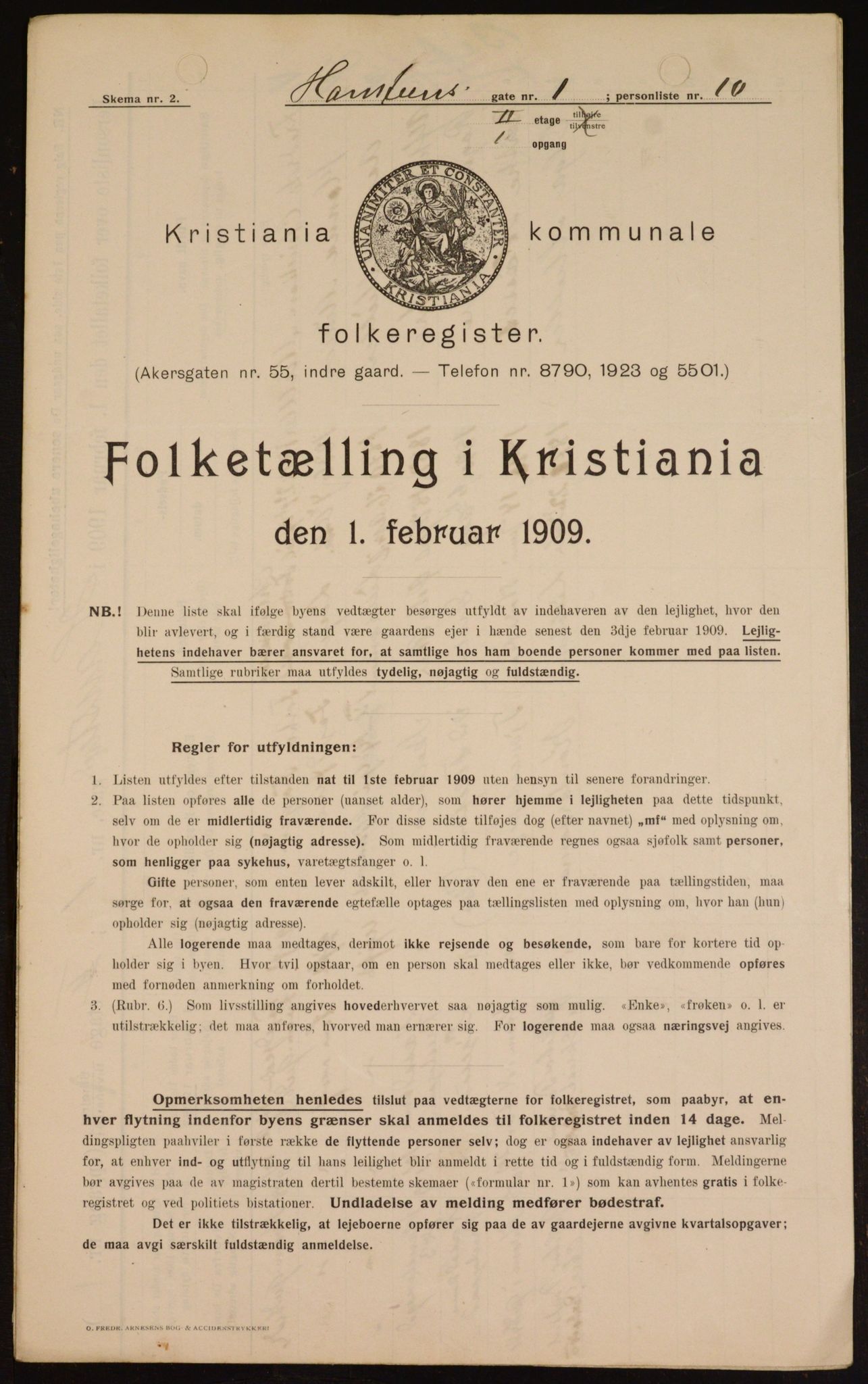 OBA, Municipal Census 1909 for Kristiania, 1909, p. 31468