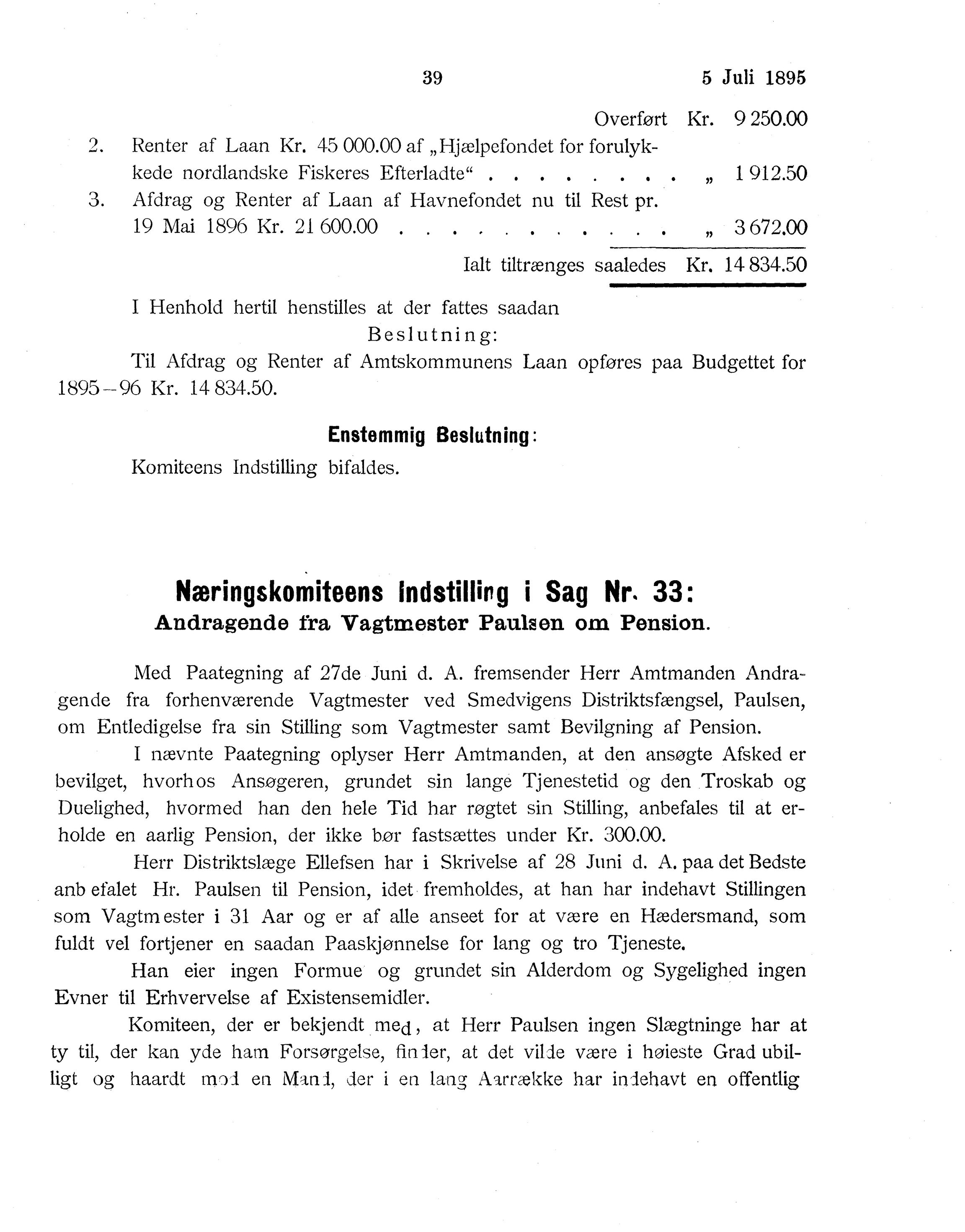 Nordland Fylkeskommune. Fylkestinget, AIN/NFK-17/176/A/Ac/L0018: Fylkestingsforhandlinger 1895, 1895