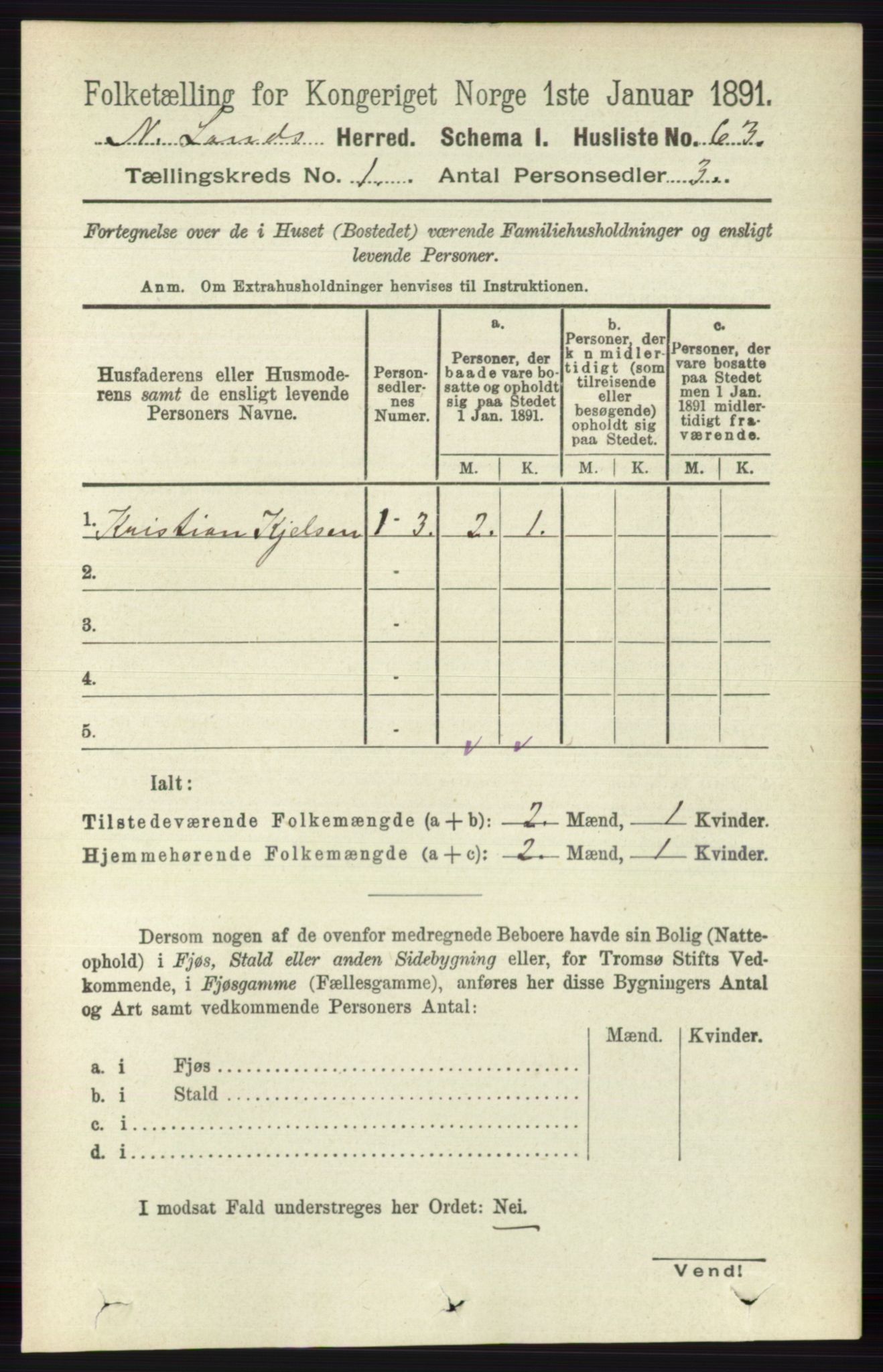 RA, 1891 census for 0538 Nordre Land, 1891, p. 110