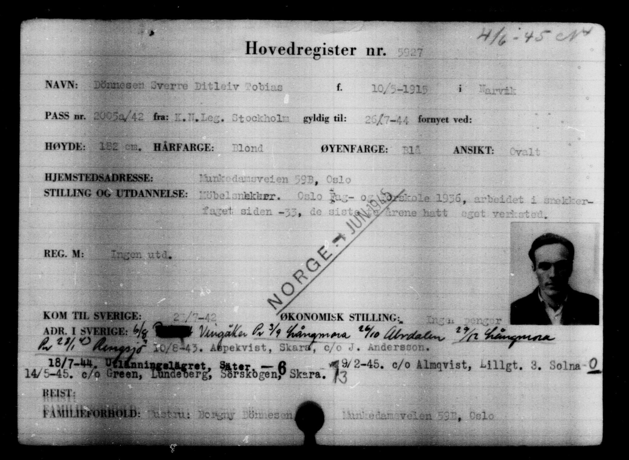 Utenriksstasjonene, Legasjonen i Stockholm, Flyktningkontoret, AV/RA-S-6753/V/Va/L0004: Kjesäterkartoteket, flyktninger med registreringsnr. 3496-6610, 1940-1945, p. 2836