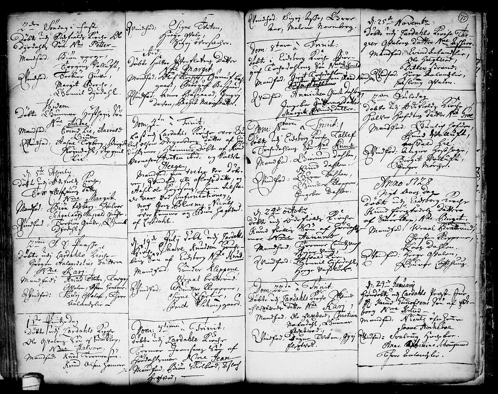 Lårdal kirkebøker, SAKO/A-284/F/Fa/L0001: Parish register (official) no. I 1, 1721-1734, p. 75