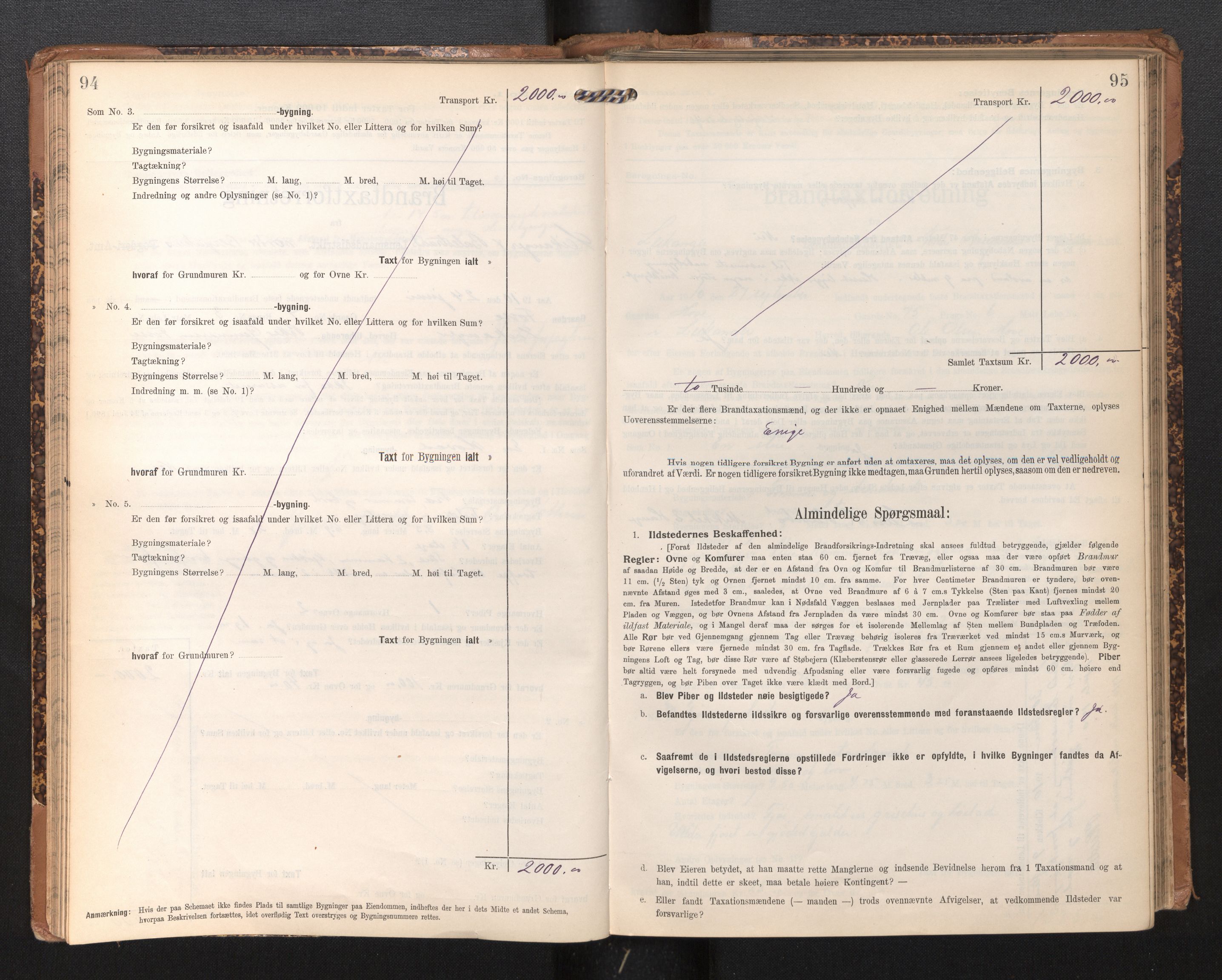 Lensmannen i Leikanger, AV/SAB-A-29201/0012/L0005: Branntakstprotokoll, skjematakst, 1907-1917, p. 94-95