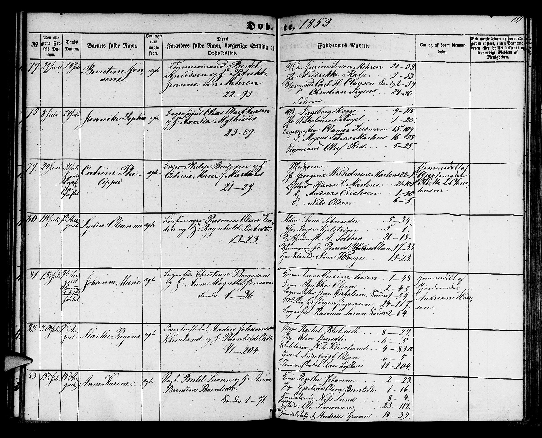 Korskirken sokneprestembete, AV/SAB-A-76101/H/Hab: Parish register (copy) no. B 3, 1853-1858, p. 111