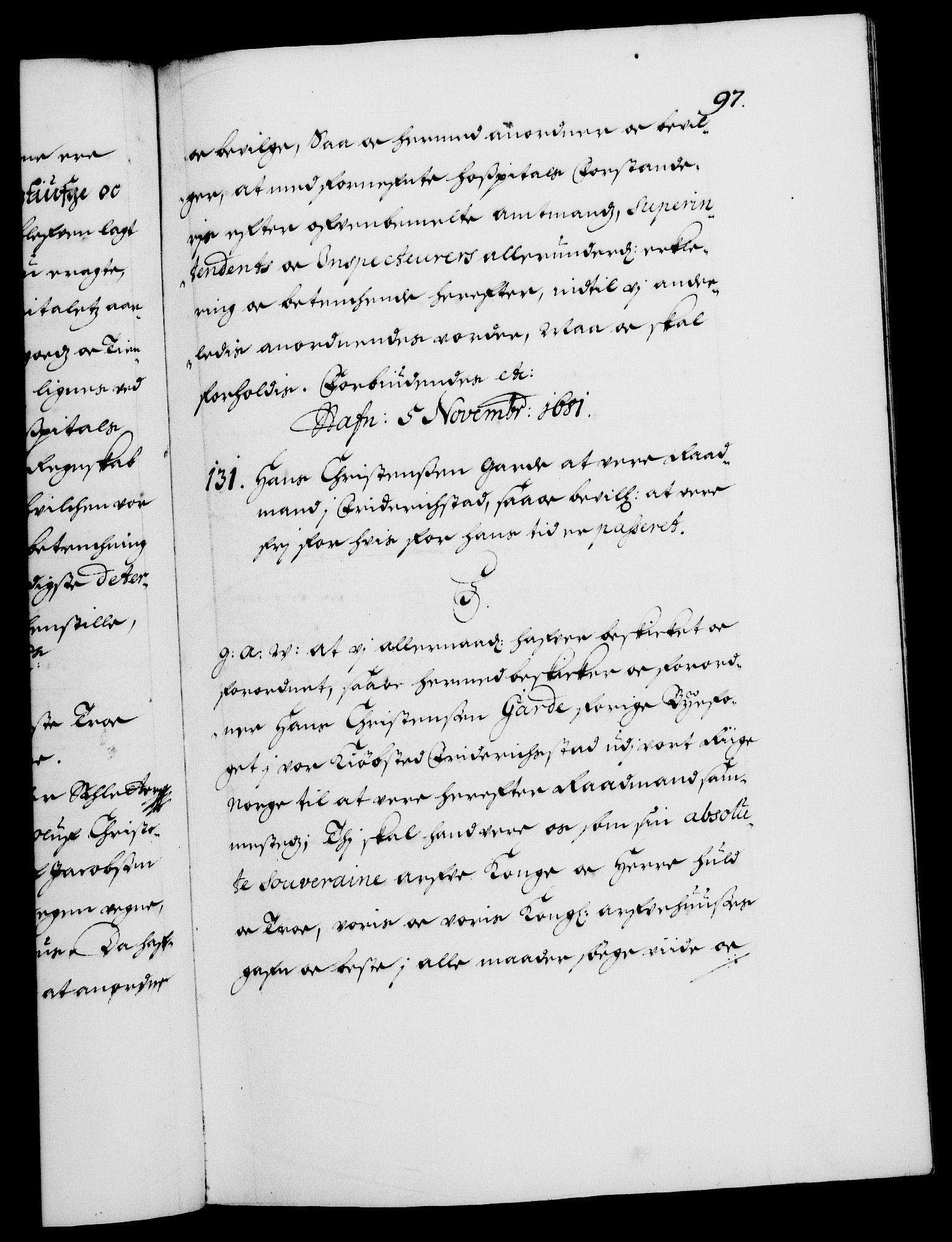 Danske Kanselli 1572-1799, RA/EA-3023/F/Fc/Fca/Fcaa/L0013: Norske registre (mikrofilm), 1681-1684, p. 97a