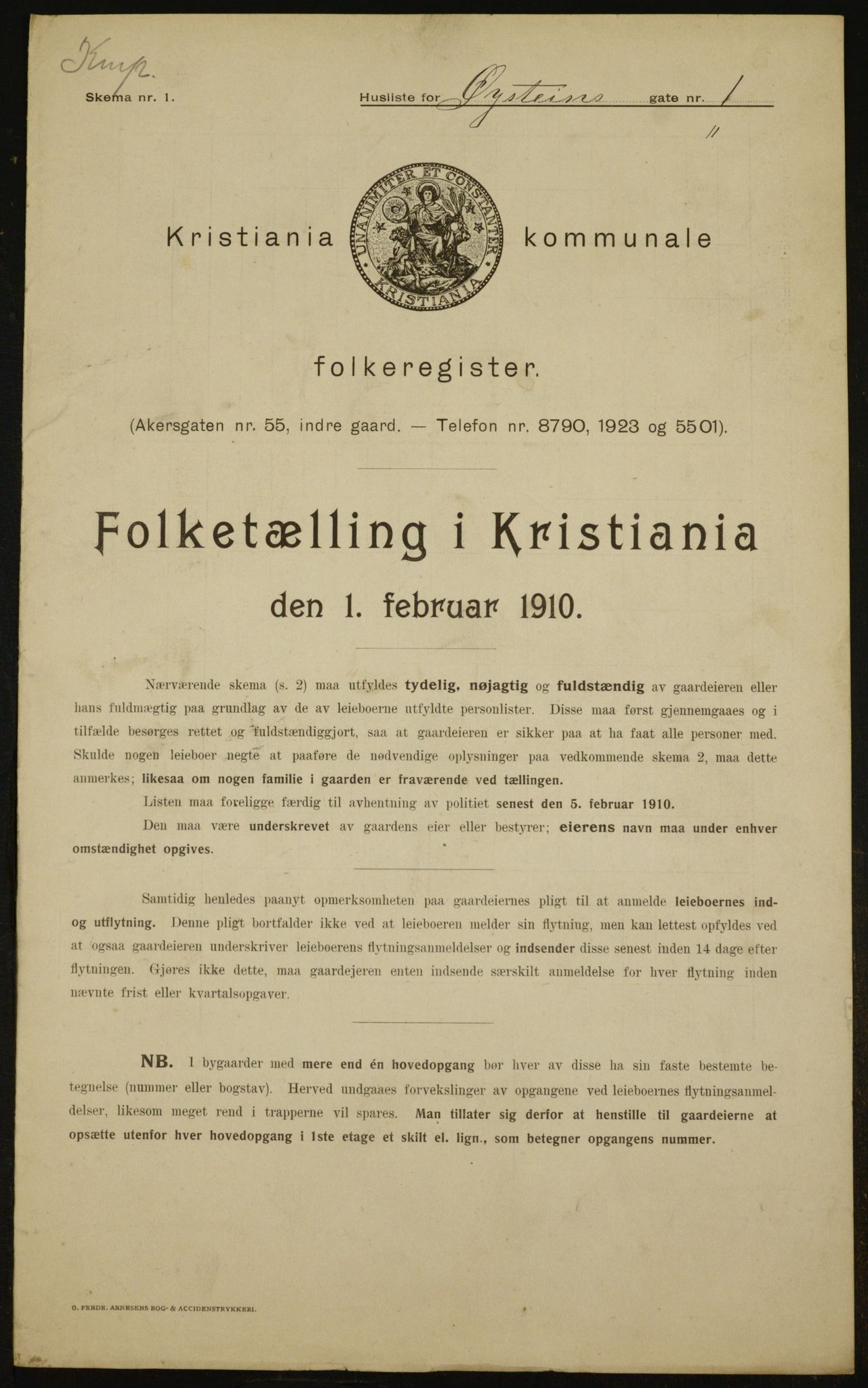 OBA, Municipal Census 1910 for Kristiania, 1910, p. 123525