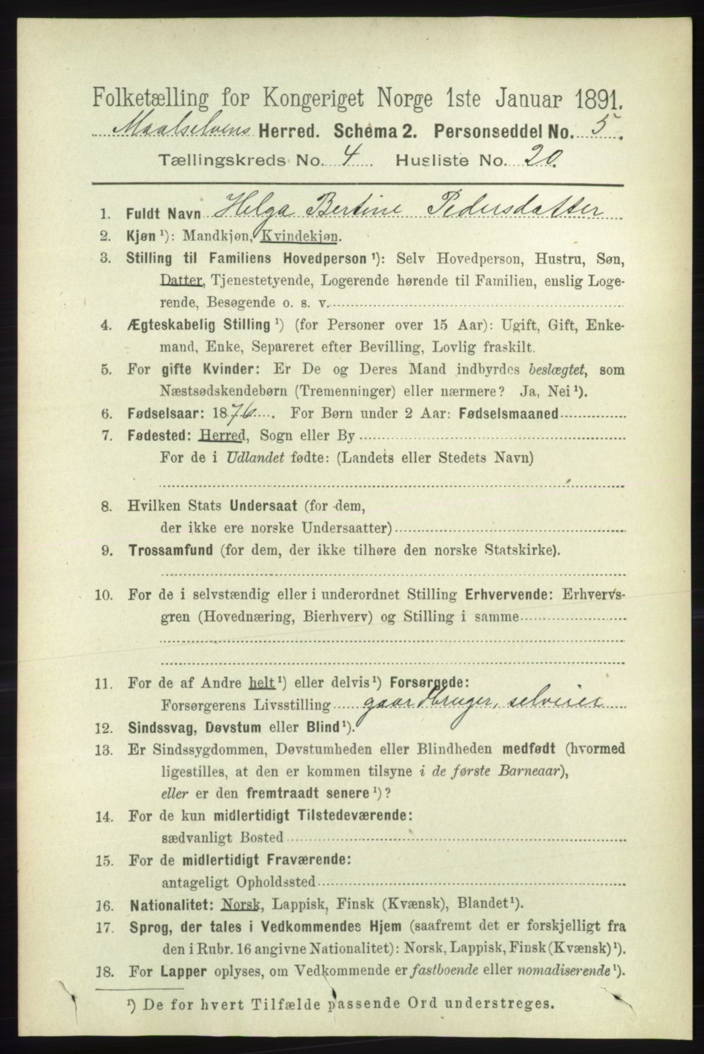 RA, 1891 census for 1924 Målselv, 1891, p. 1207