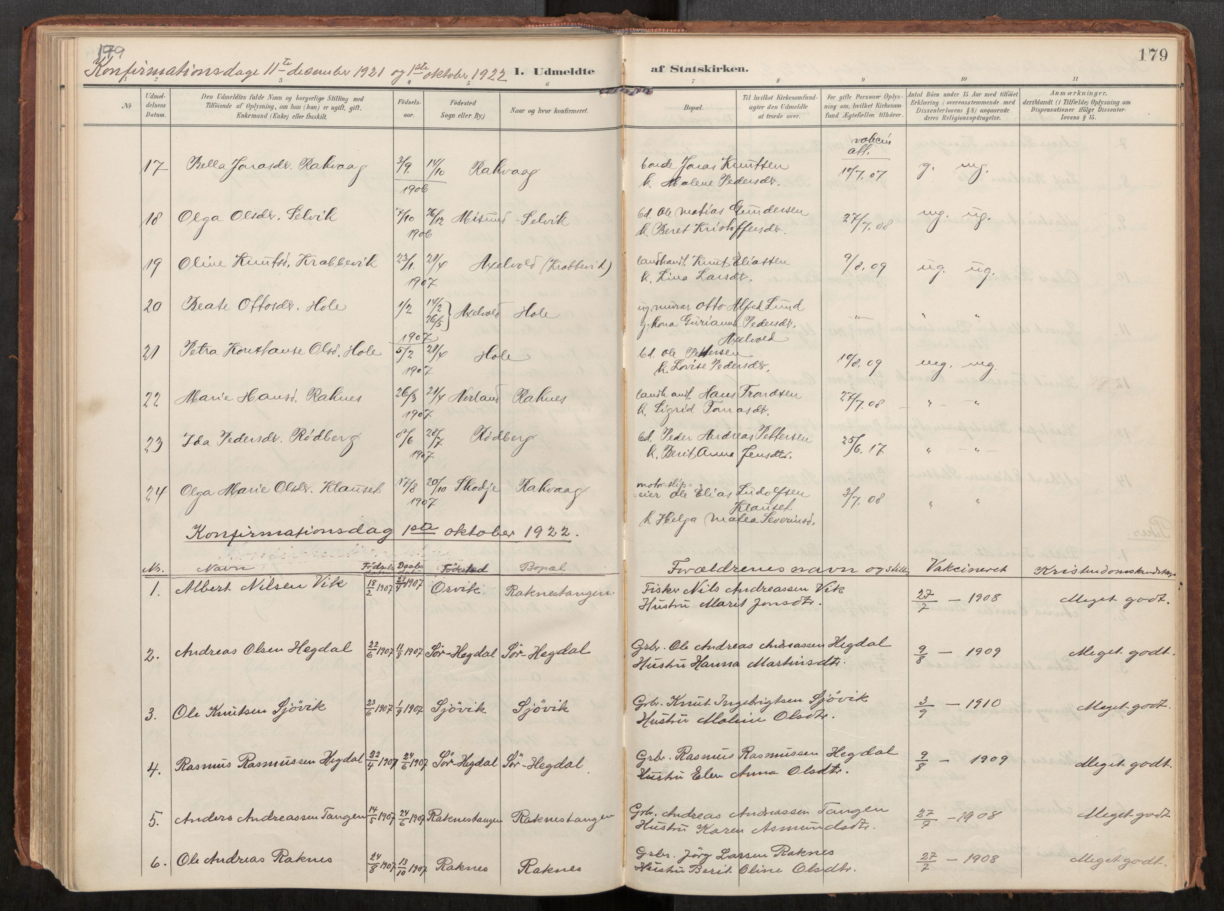 Ministerialprotokoller, klokkerbøker og fødselsregistre - Møre og Romsdal, AV/SAT-A-1454/563/L0740: Parish register (official) no. 563A02, 1903-1923, p. 179