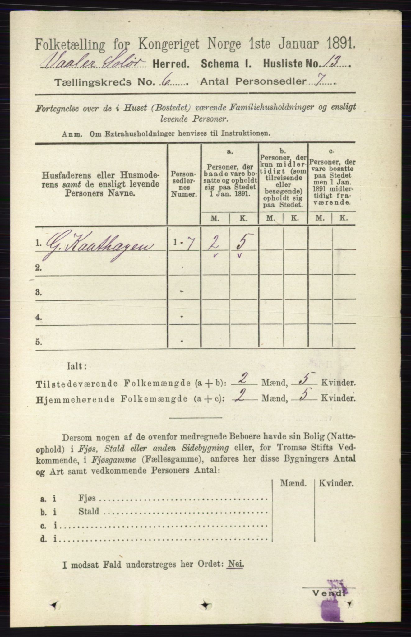 RA, 1891 census for 0426 Våler, 1891, p. 2405