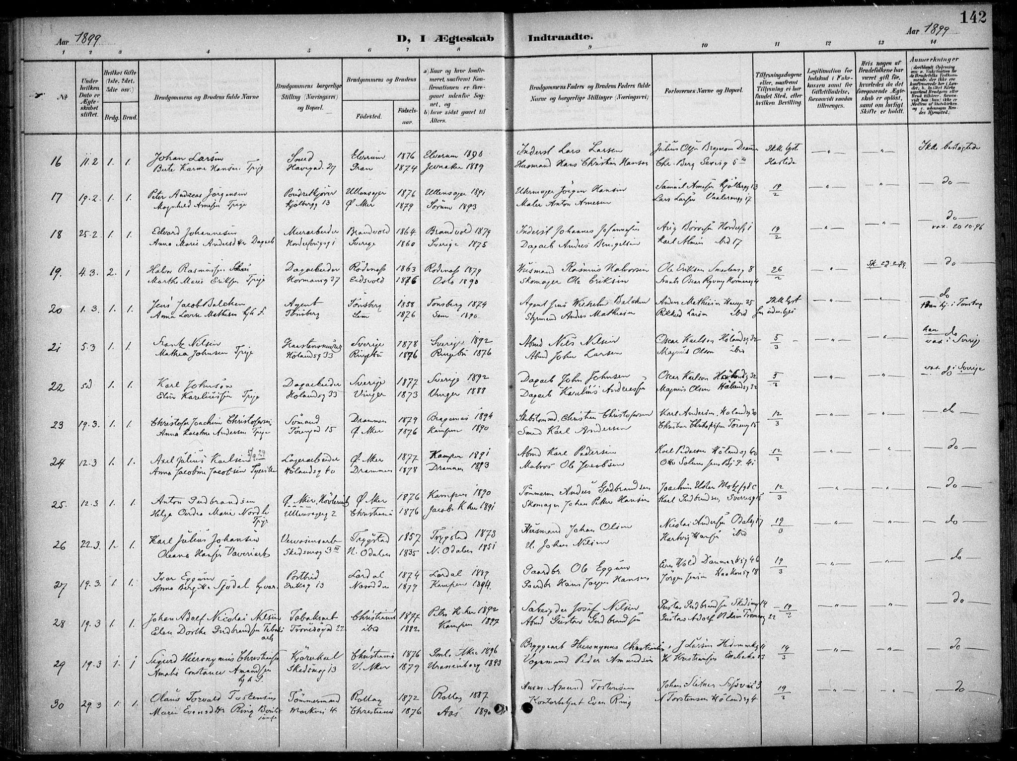 Kampen prestekontor Kirkebøker, SAO/A-10853/F/Fa/L0009: Parish register (official) no. I 9, 1899-1911, p. 142