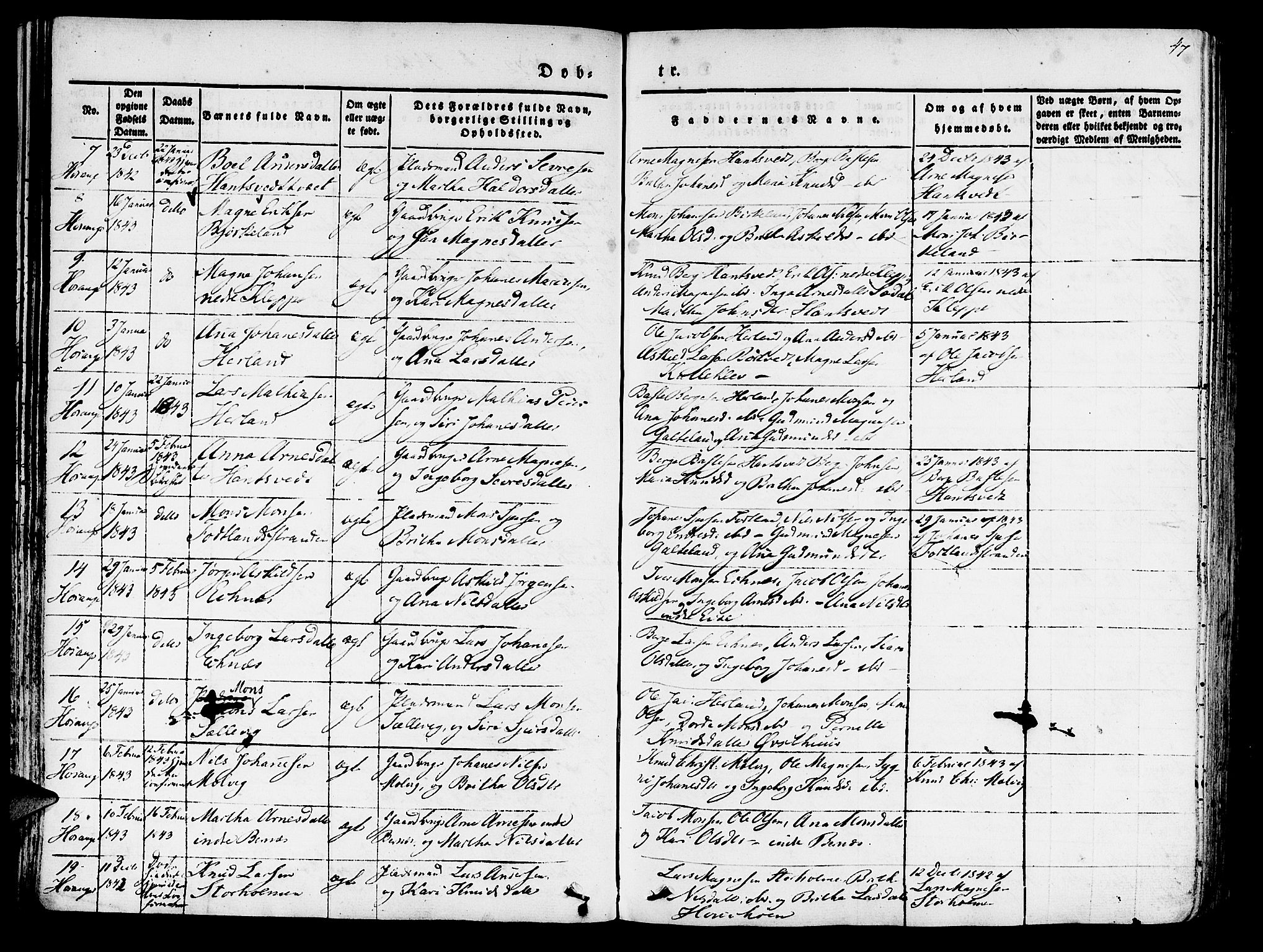 Hosanger sokneprestembete, AV/SAB-A-75801/H/Haa: Parish register (official) no. A 7, 1835-1848, p. 47