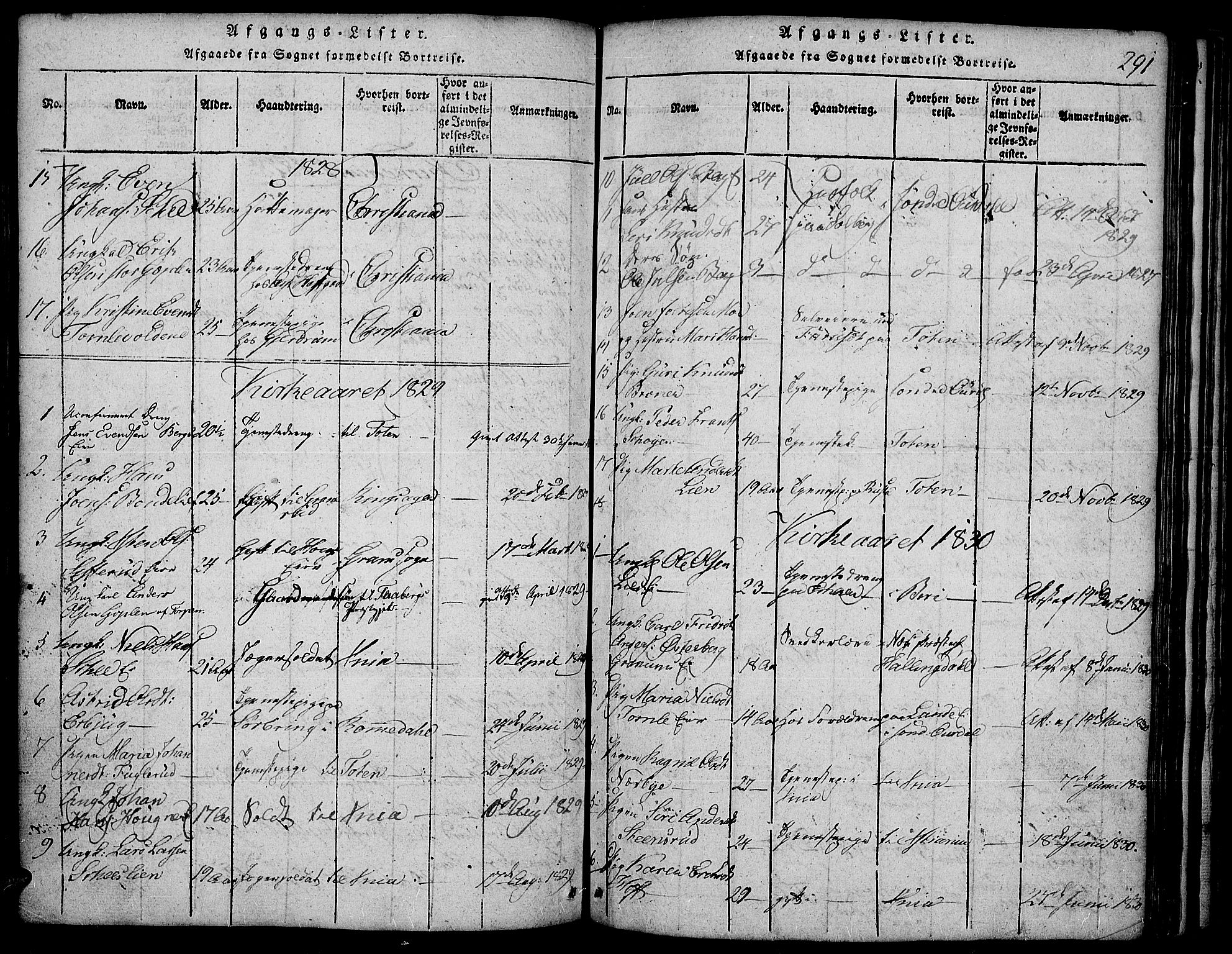 Land prestekontor, SAH/PREST-120/H/Ha/Hab/L0001: Parish register (copy) no. 1, 1814-1833, p. 291