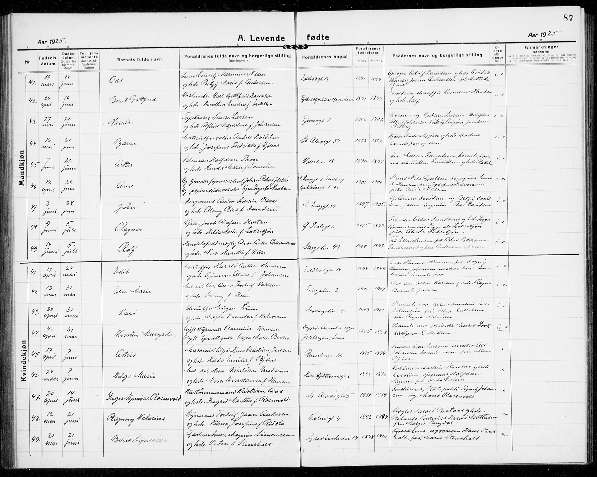 Tønsberg kirkebøker, AV/SAKO-A-330/G/Ga/L0010: Parish register (copy) no. 10, 1920-1942, p. 87