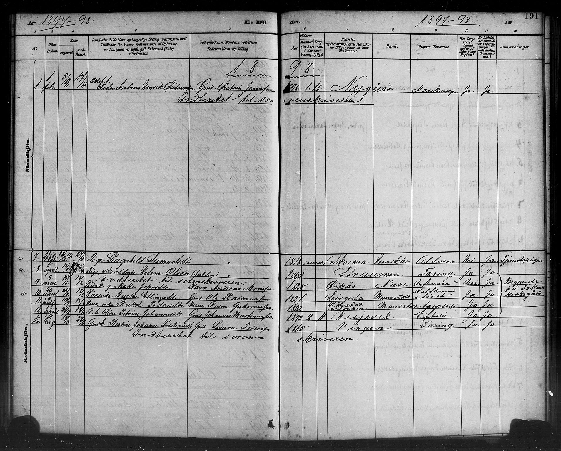 Davik sokneprestembete, SAB/A-79701/H/Haa/Haad/L0001: Parish register (official) no. D 1, 1882-1900, p. 191