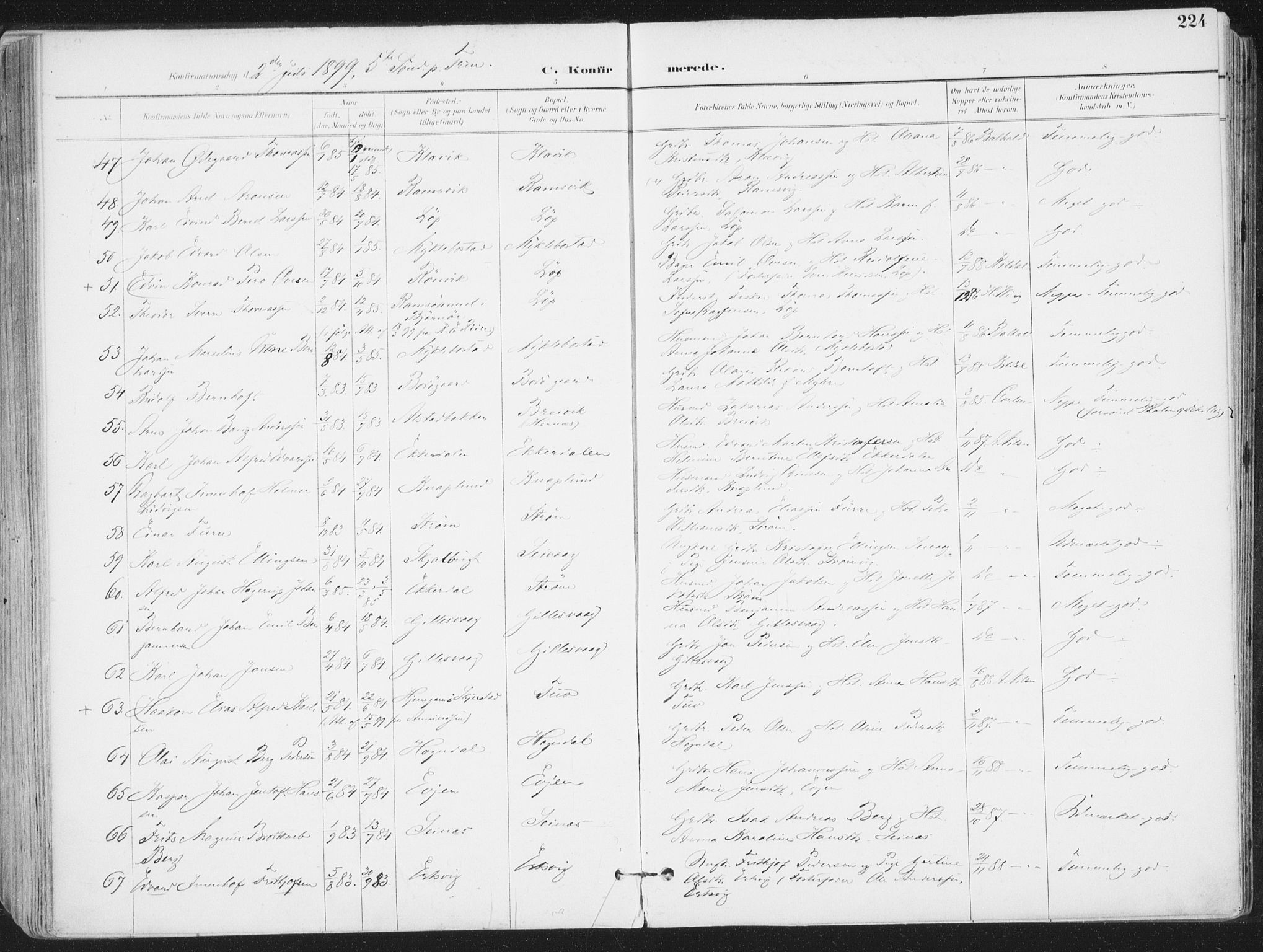 Ministerialprotokoller, klokkerbøker og fødselsregistre - Nordland, SAT/A-1459/802/L0055: Parish register (official) no. 802A02, 1894-1915, p. 224