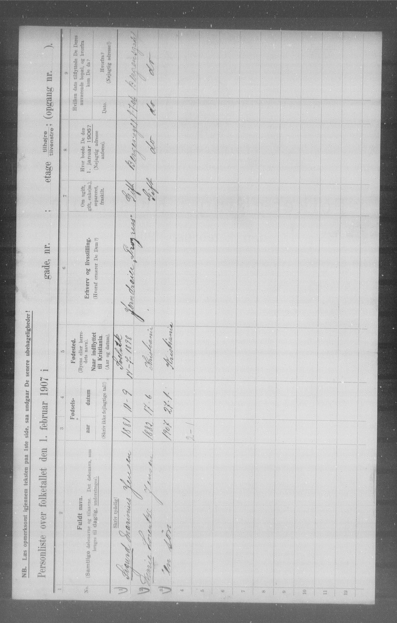 OBA, Municipal Census 1907 for Kristiania, 1907, p. 3377