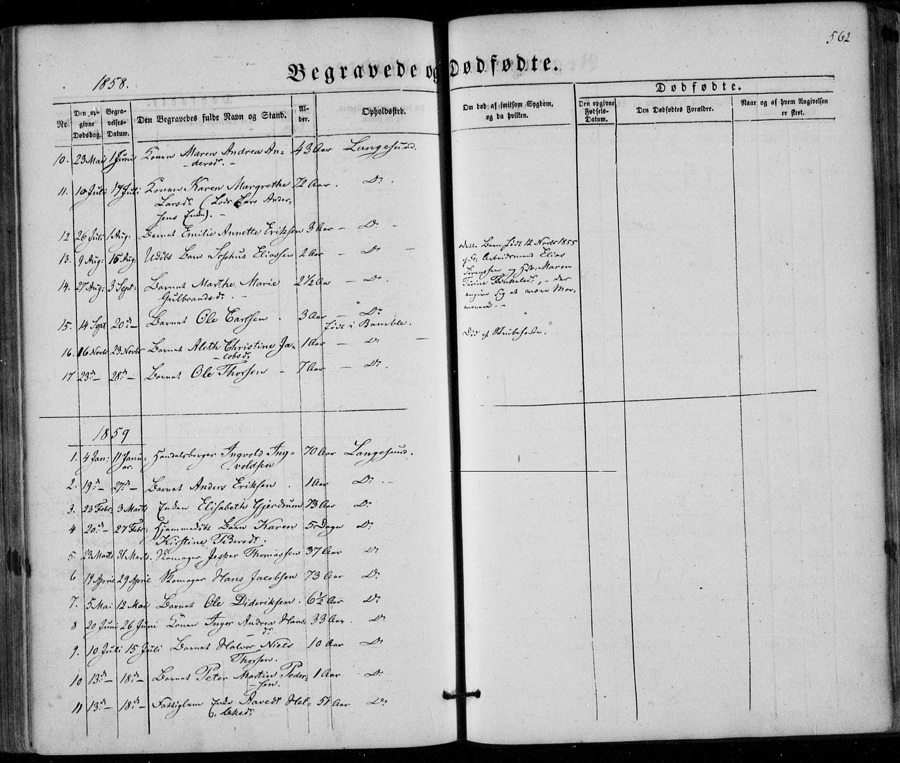 Bamble kirkebøker, AV/SAKO-A-253/F/Fa/L0005: Parish register (official) no. I 5, 1854-1869, p. 562