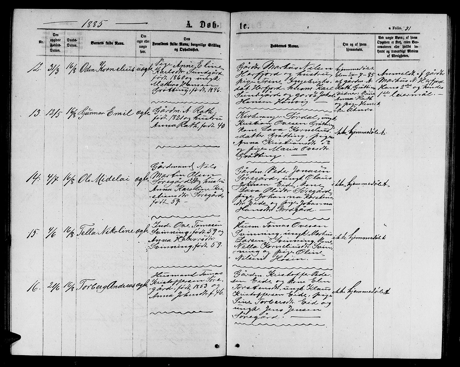 Ministerialprotokoller, klokkerbøker og fødselsregistre - Sør-Trøndelag, AV/SAT-A-1456/656/L0695: Parish register (copy) no. 656C01, 1867-1889, p. 81