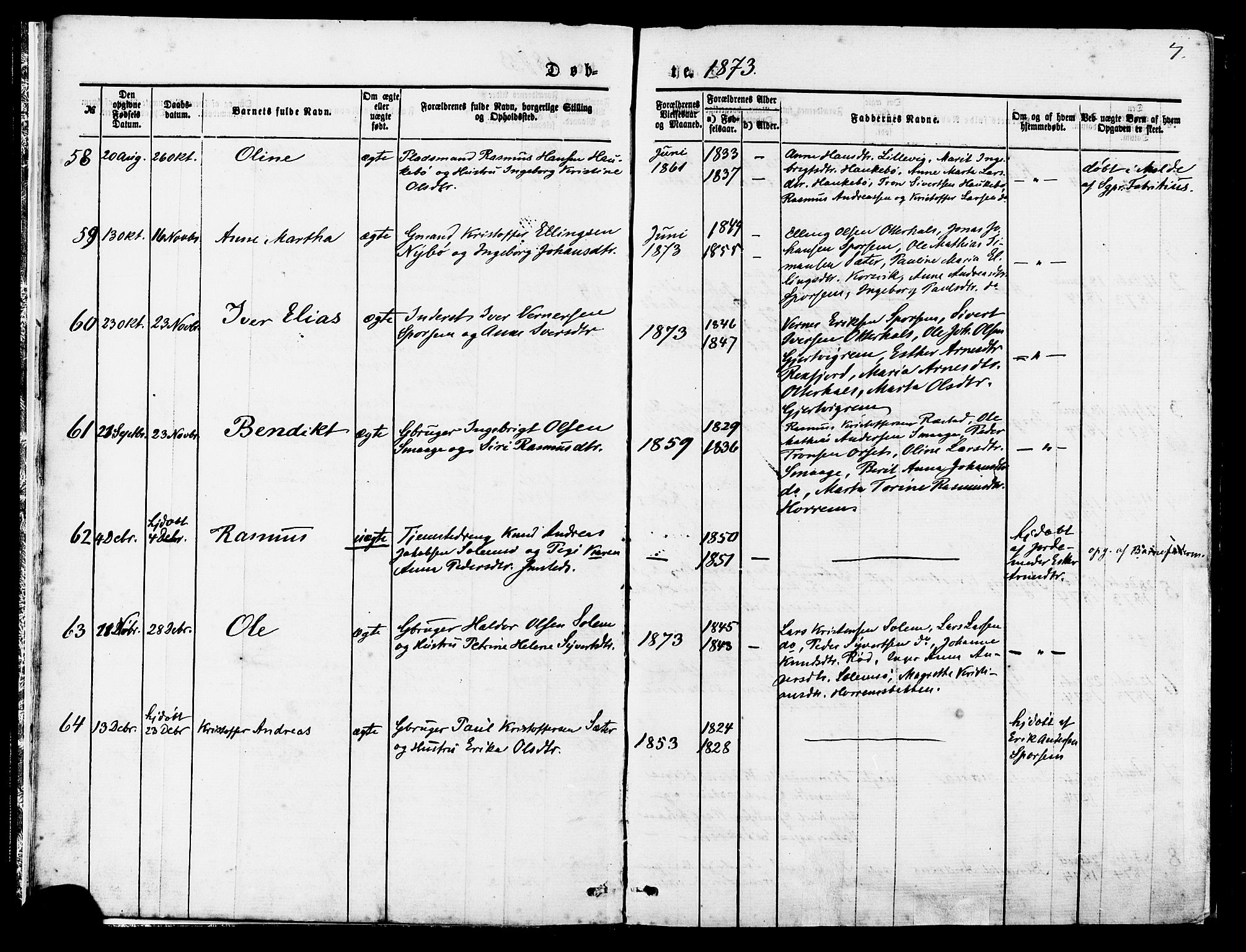 Ministerialprotokoller, klokkerbøker og fødselsregistre - Møre og Romsdal, SAT/A-1454/560/L0720: Parish register (official) no. 560A04, 1873-1878, p. 7