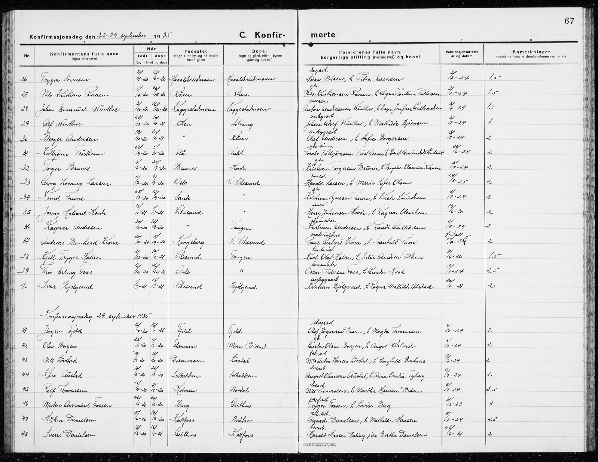 Modum kirkebøker, AV/SAKO-A-234/G/Ga/L0013: Parish register (copy) no. I 13, 1925-1938, p. 67