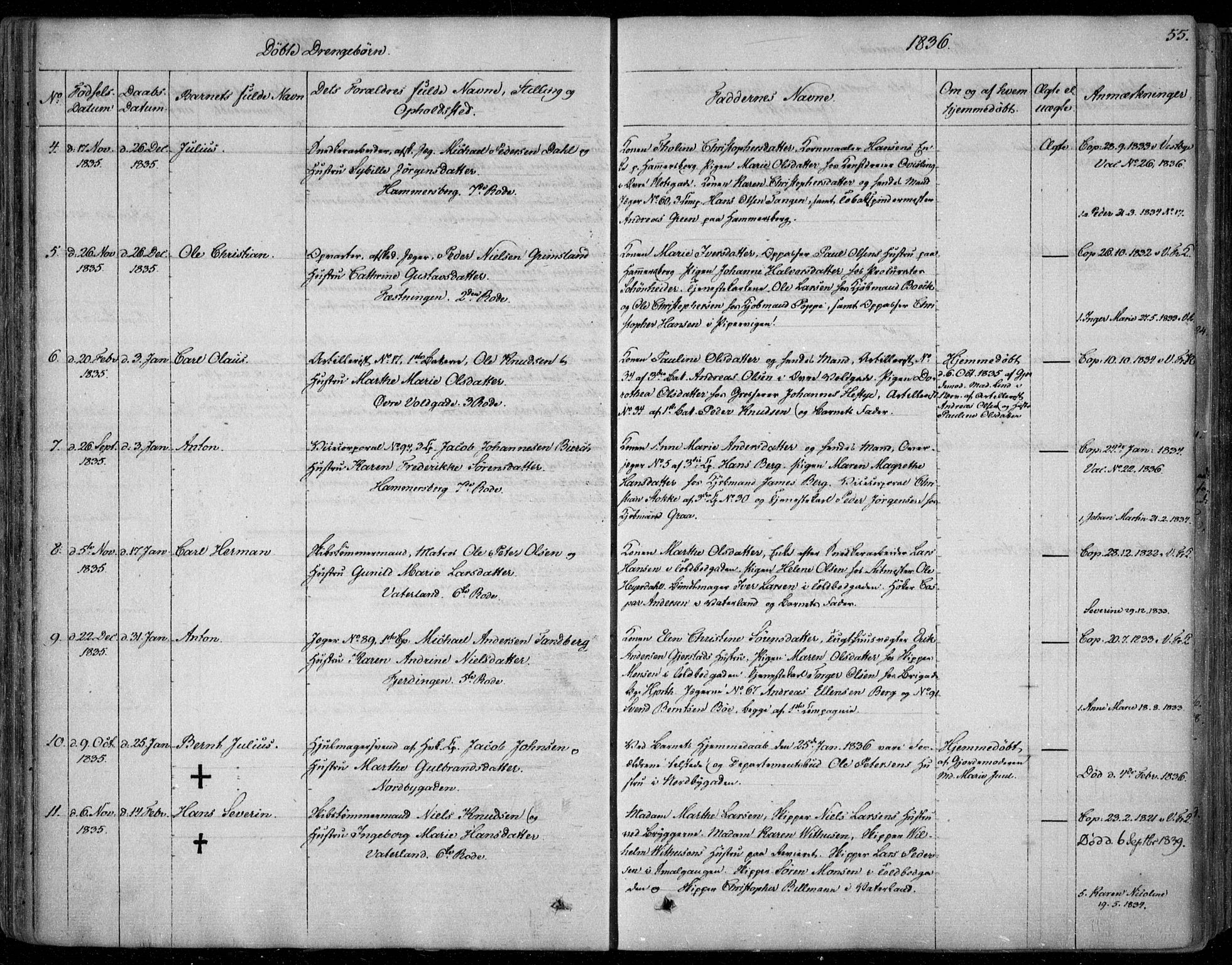 Garnisonsmenigheten Kirkebøker, SAO/A-10846/F/Fa/L0006: Parish register (official) no. 6, 1828-1841, p. 55