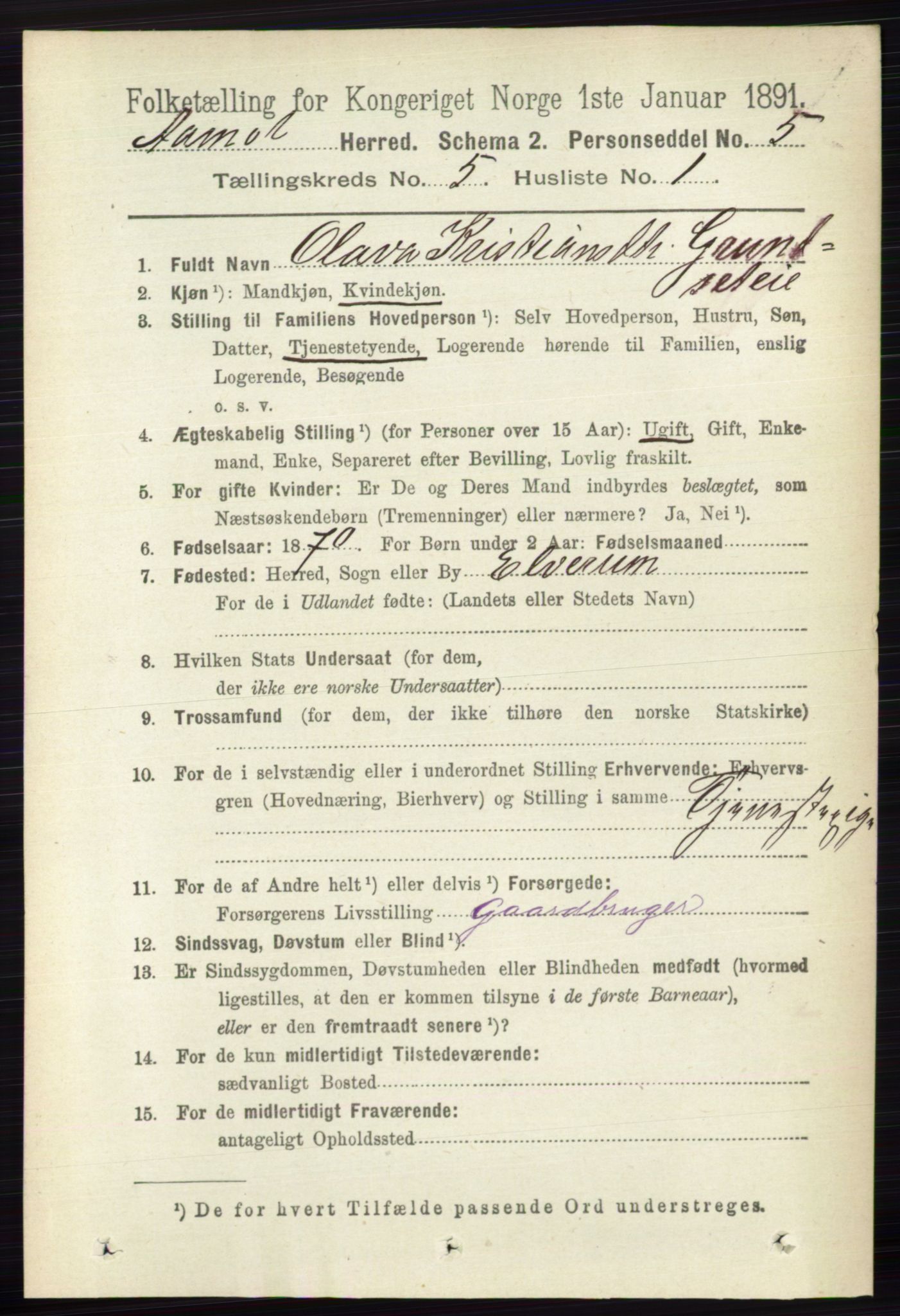 RA, 1891 census for 0429 Åmot, 1891, p. 2328