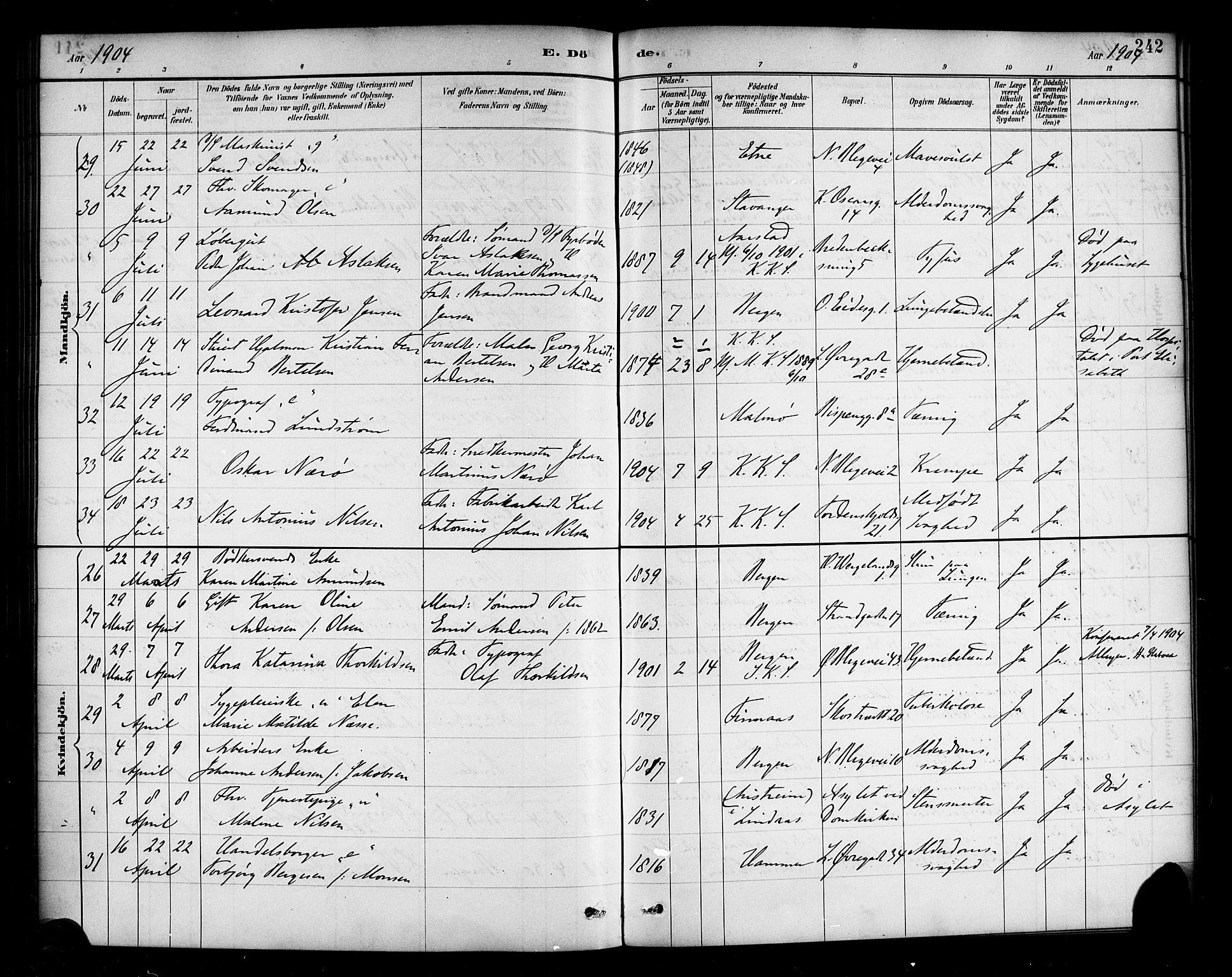 Korskirken sokneprestembete, SAB/A-76101/H/Haa/L0047: Parish register (official) no. E 5, 1884-1910, p. 242