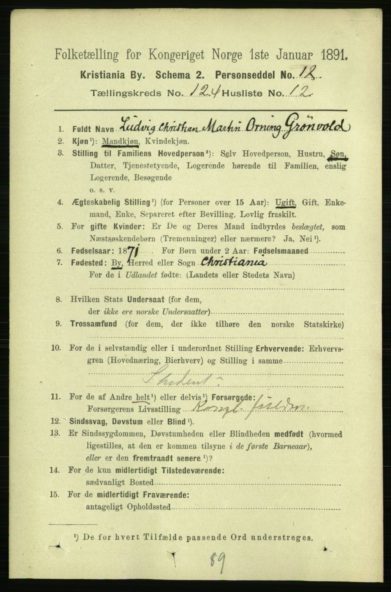 RA, 1891 census for 0301 Kristiania, 1891, p. 65403
