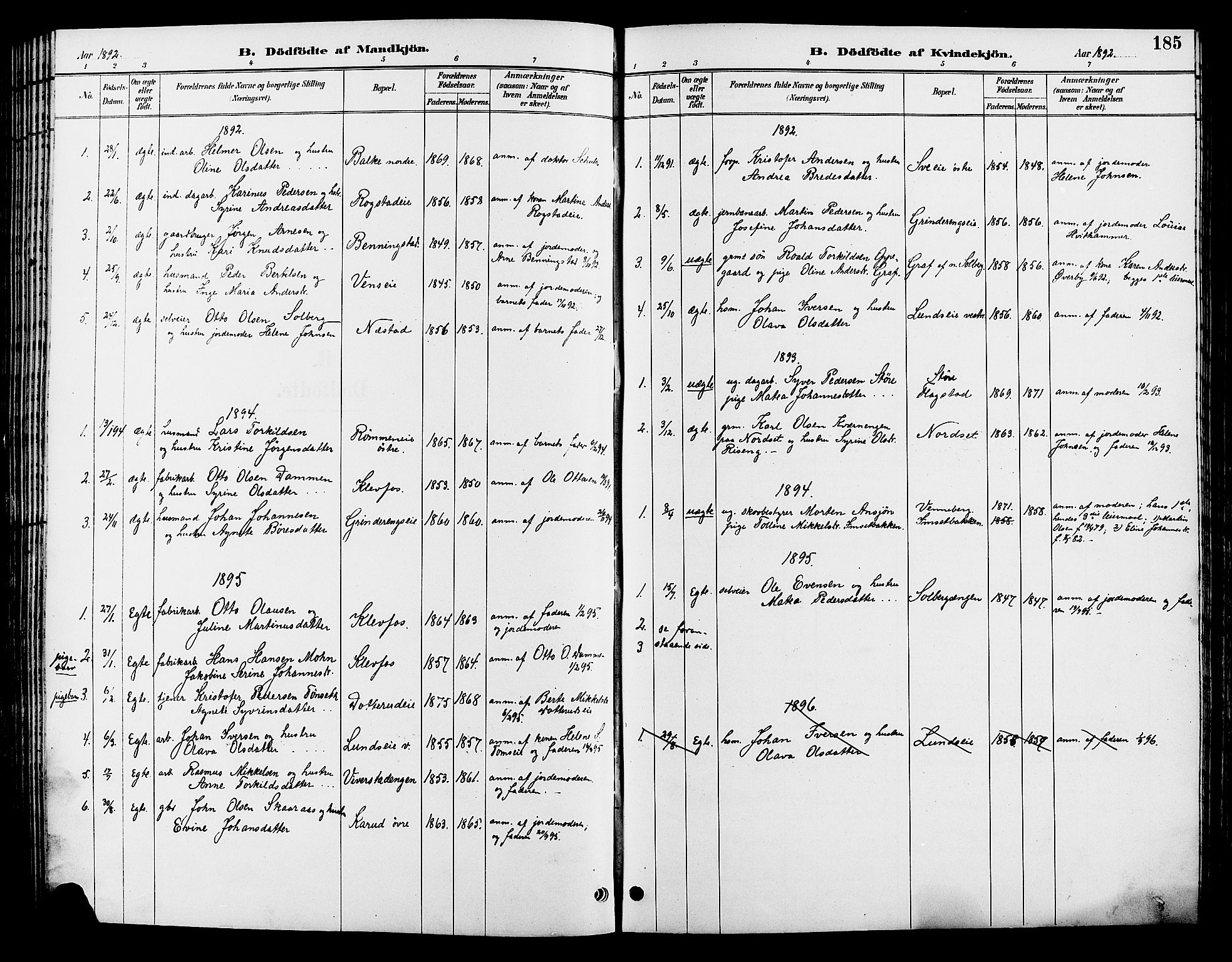 Løten prestekontor, SAH/PREST-022/L/La/L0006: Parish register (copy) no. 6, 1892-1909, p. 185