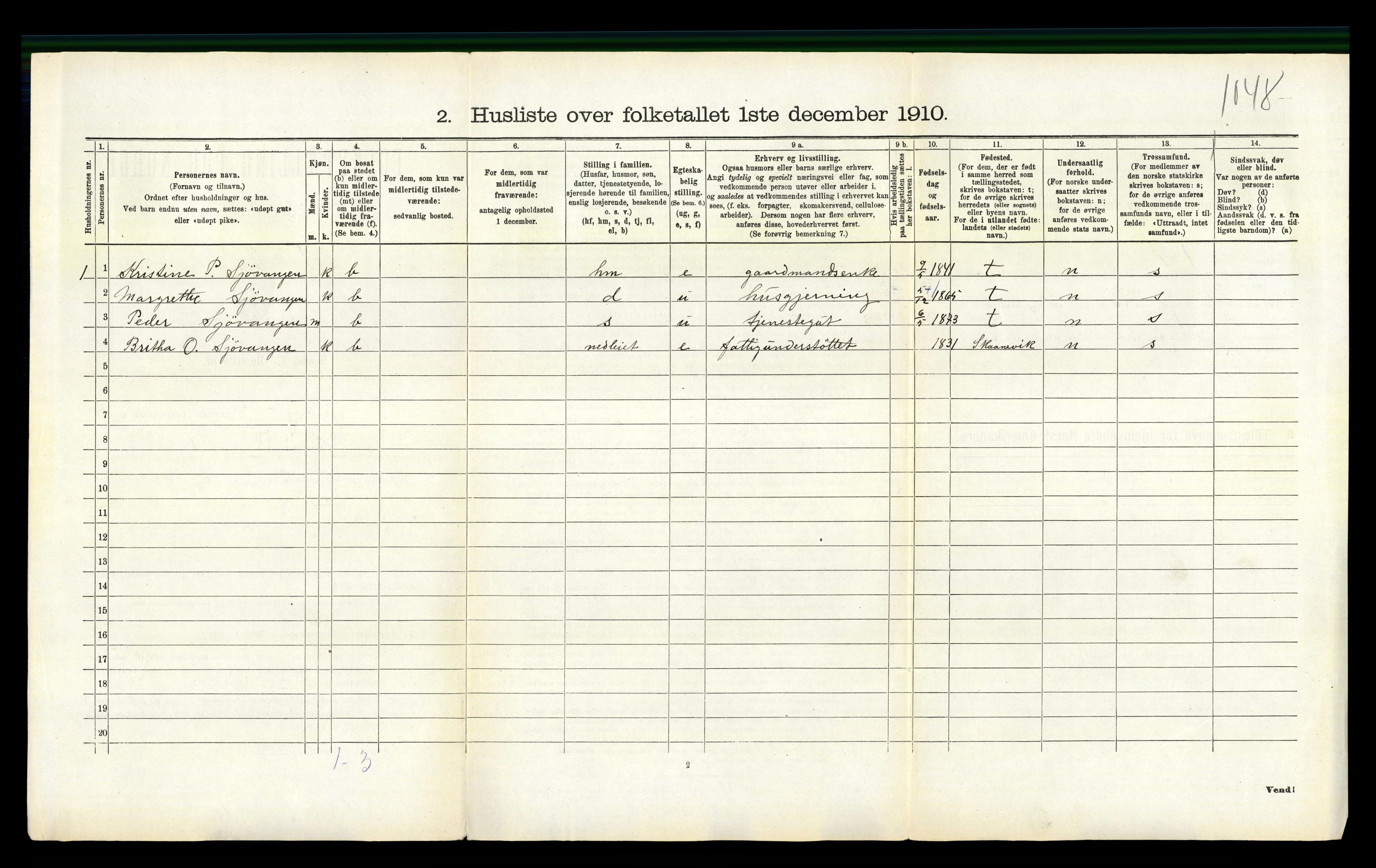 RA, 1910 census for Fjelberg, 1910, p. 824