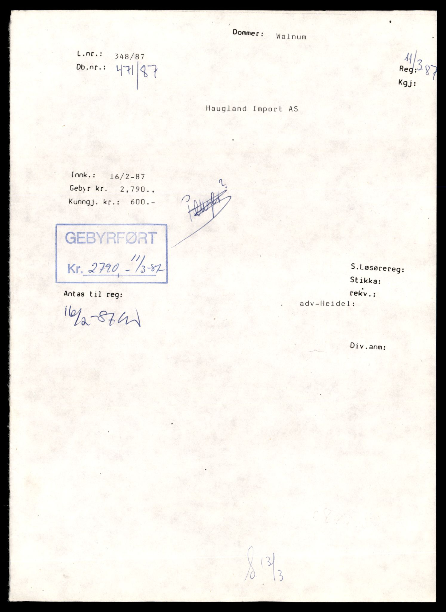 Asker og Bærum tingrett, AV/SAT-A-10379/K/Kb/Kbb/L0089: Aksjeselskap og andelslag i Bærum, Haugl - Helg, 1944-1989, p. 1